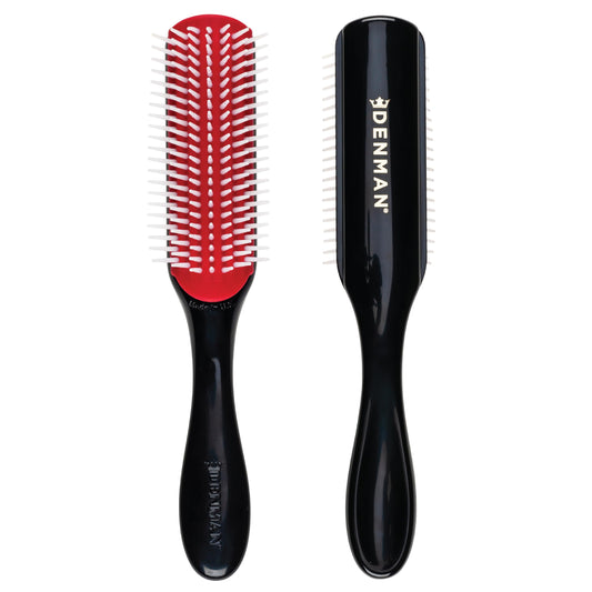 Brosse Denman pour cheveux bouclés D3 (noir et rouge) : brosse coiffante à 7 rangs pour démêler, séparer, modeler et définir les boucles – Pour femmes et hommes