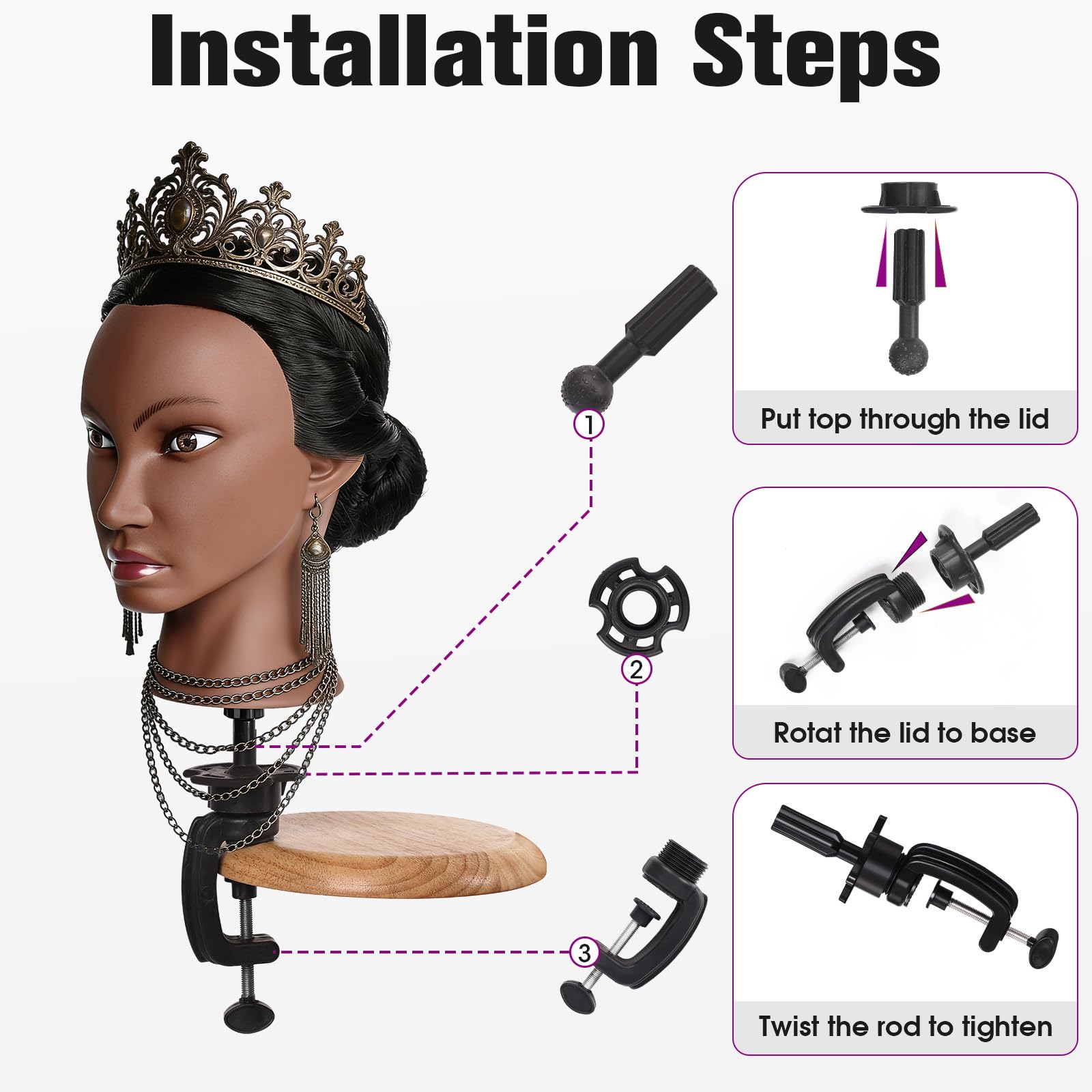 Mannequin Head Human Hair, 26" Cosmetology Mannequin Head with 80% Human Hair, Doll Head for Hair Styling with Clamp Holder and Tools (Black)