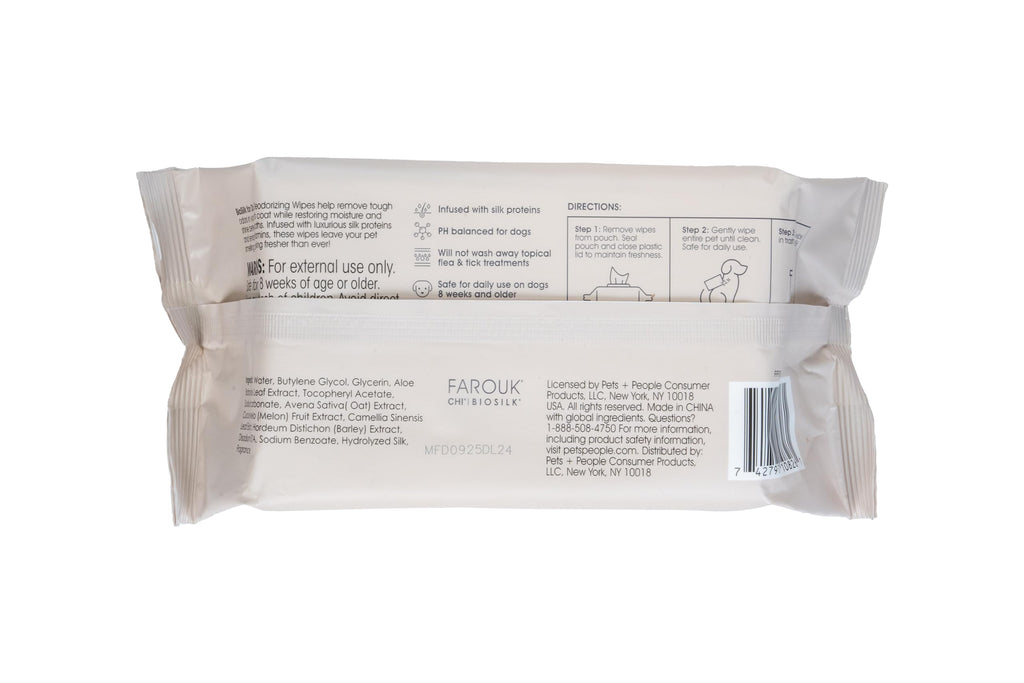 BioSilk for Dogs Deodorizing Wipes, Infused with Silk Proteins and Vitamin E - Wipes that Clean, Deodorize Between Baths, pH Balanced, Gentle Natural Formula, 100 Count