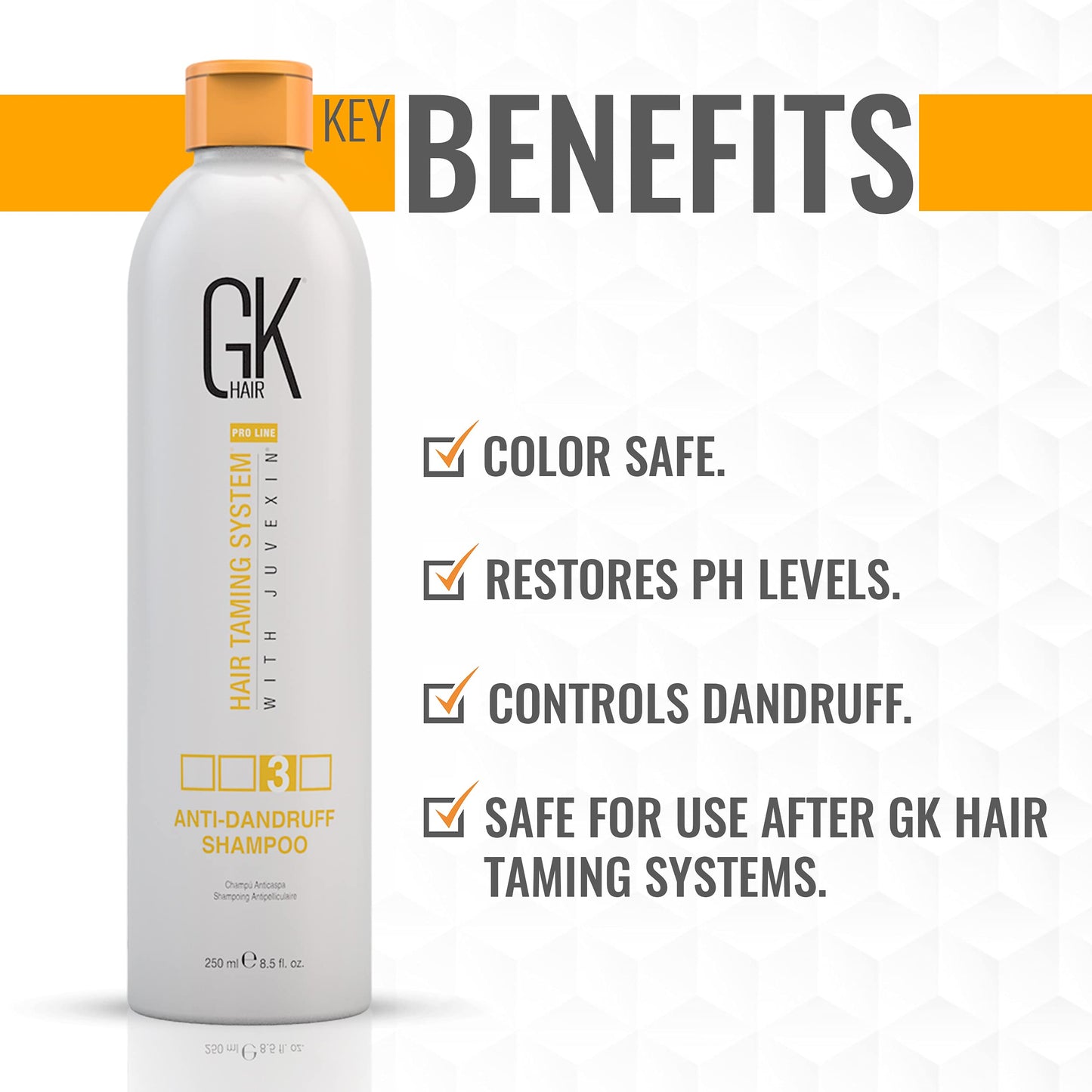 GK HAIR Anti Dandruff Shampoo with 1% Pyrithione Zinc – Flake & Itch Relief, Sulfate-Free Scalp Treatment for Healthy Hair – 8.5 Fl Oz