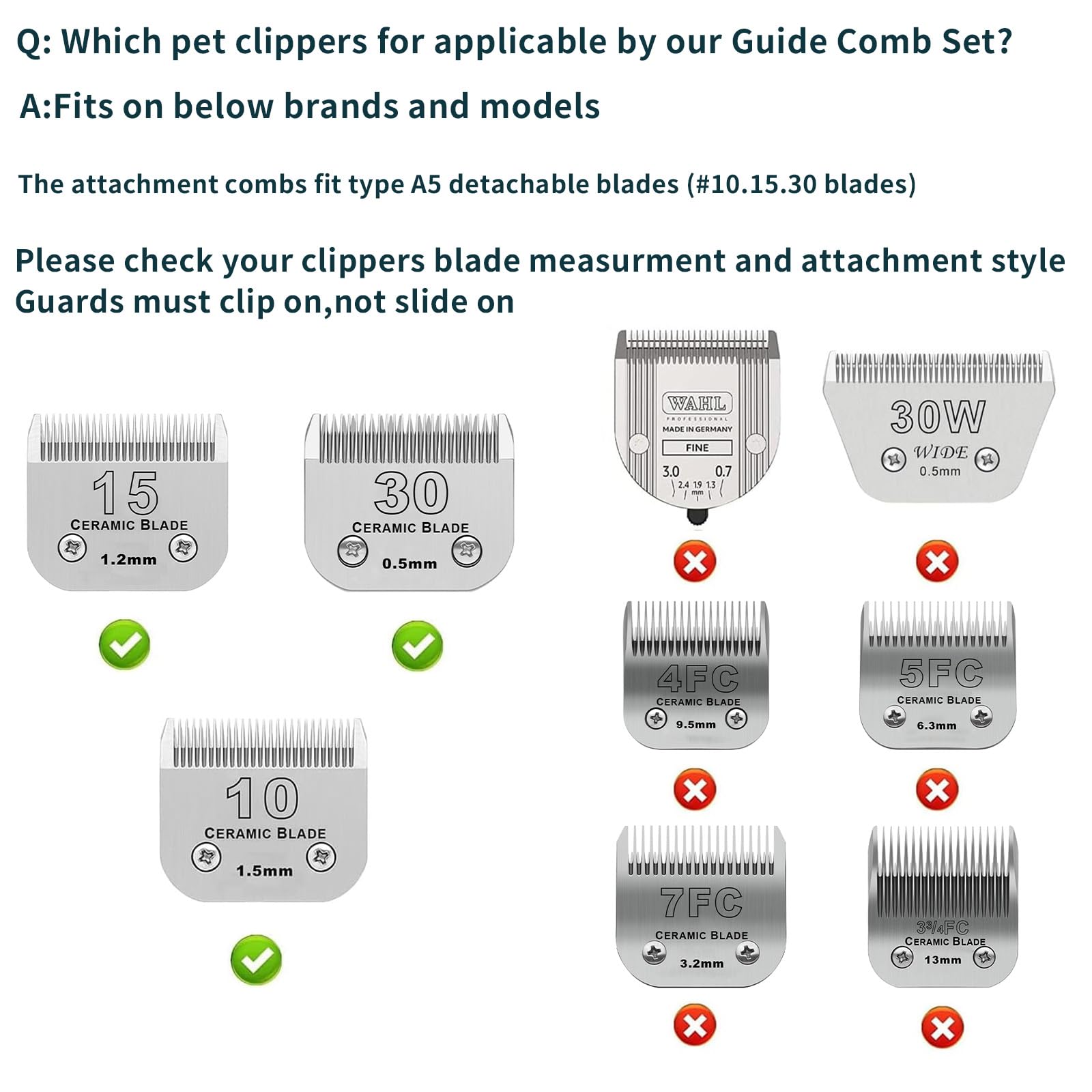 Animal Stainless Steel Attachment 8 Colors Guide Comb Set from 1/8 Inch to 1 Inch(3-25mm),Compatible with Andis, Oster A5, Wahl KM10 Series Clipper Detachable Blade(Only fit for 15# 10# 30# blade)