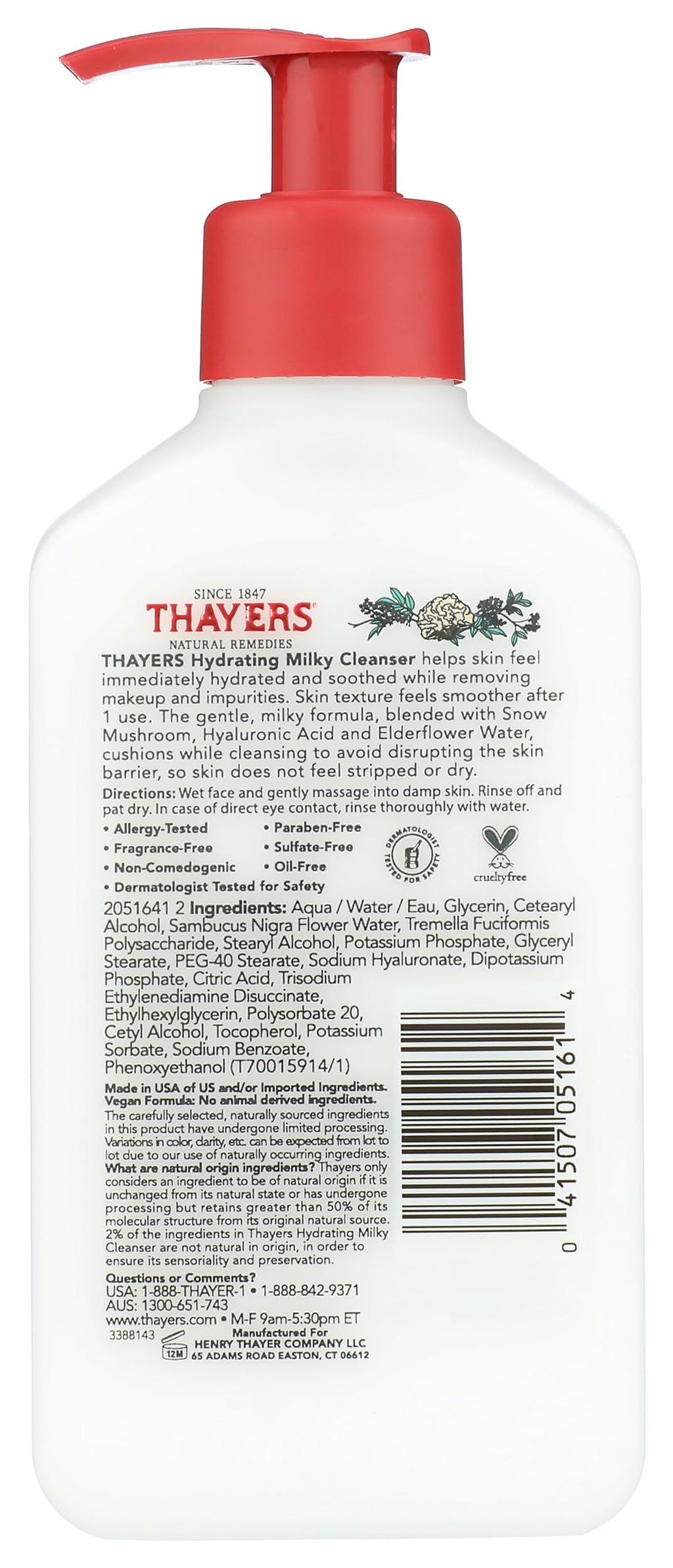 THAYERS Hydrating Milky Face Cleanser, 8 FZ