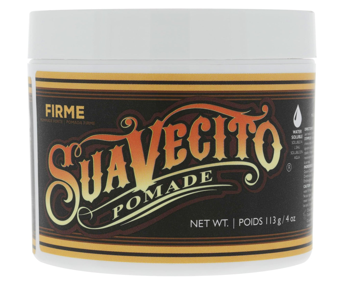 Suavecito Pomade Firme（强力）定型 4 盎司，1 包 - 男士强力定型发胶 - 中等光泽水基无片状发胶 - 易于清洗 - 适合所有发型，全天定型