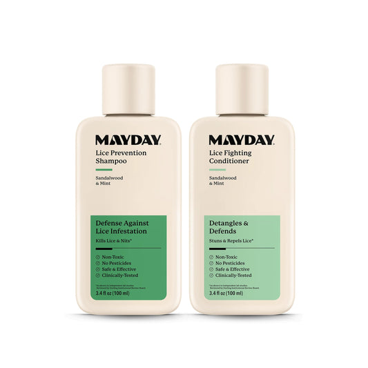 MAYDAY 3.4oz Lice Prevention Shampoo & Lice Fighting Conditioner Bundle - Sandalwood & Mint, Non-Toxic, Pesticide-Free, Scientifically Proven Treatment & Defense Against Lice, Safe for All Hair Types