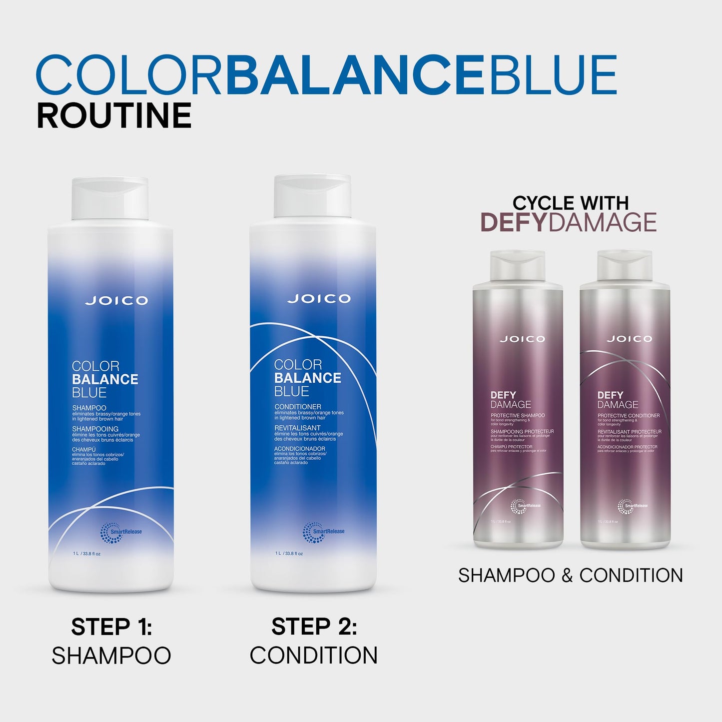 Joico Color Balance Blue Conditioner | For Lightened Brown Hair | Eliminate Brassy Orange Tones | Boost Color Vibrancy & Shine | UV Protection | With Rosehip Oil & Green Tea Extract | 33.8 Fl Oz