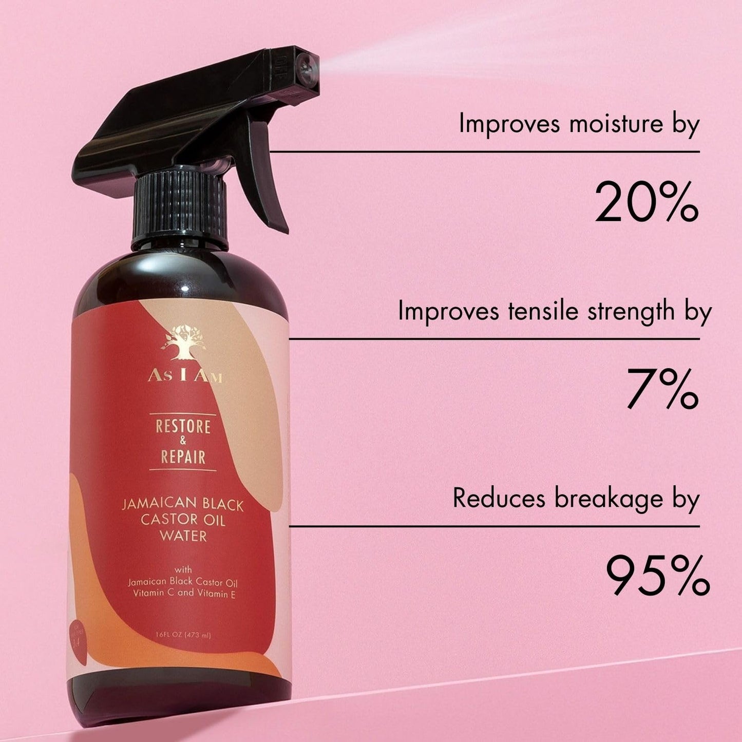 As I Am JBCO Water 16 oz - Nano Curl Strengthener - Moisturizes and Detangles - Anti-Frizz - Increases Fiber Strength - Enriched with Jamaican Black Castor Oil, Vitamin C, and Vitamin E, Red