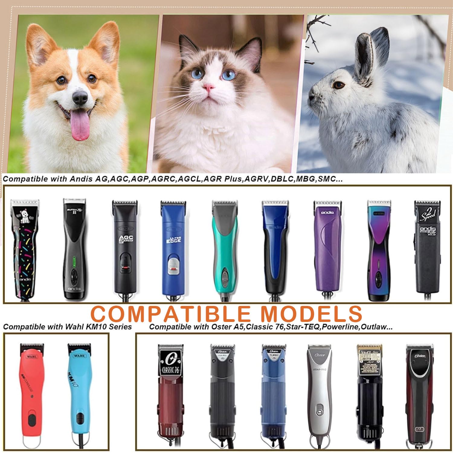 4PCS Dog Grooming Blades Compatible with Andis Dog Clippers Blades,Dog Clipper Blades Compatible with Oster A5,Wahl km10 Dog Clippers,Stainless-Steel Blade Sharp,Size:10+4FC+5FC+7FC