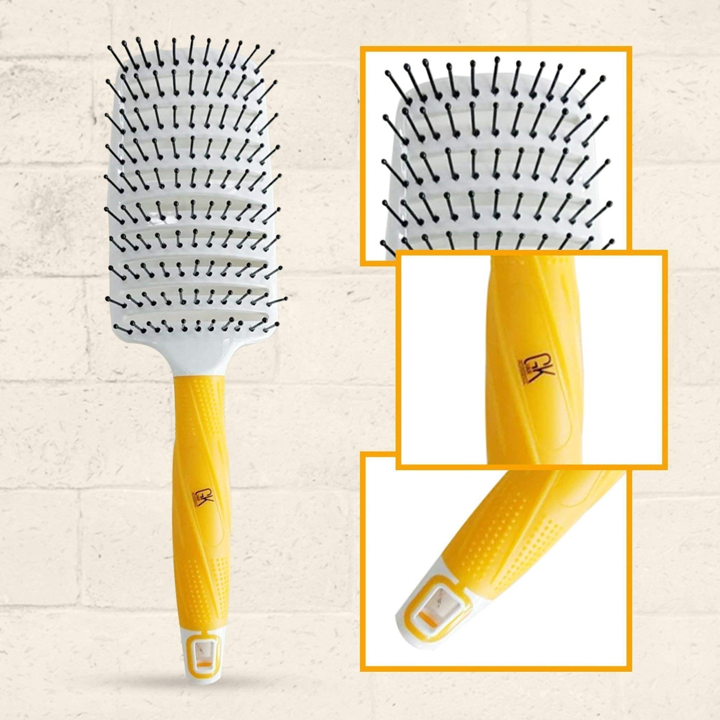 GK HAIR Global Keratin Professional Curved Vented Brush 2.5 Inch for Blow Drying Styling Detangling Vent Brush with Pin Bristles & Non Slip Grip for Long Curly Tangled Straight & Thick Hair - Unisex