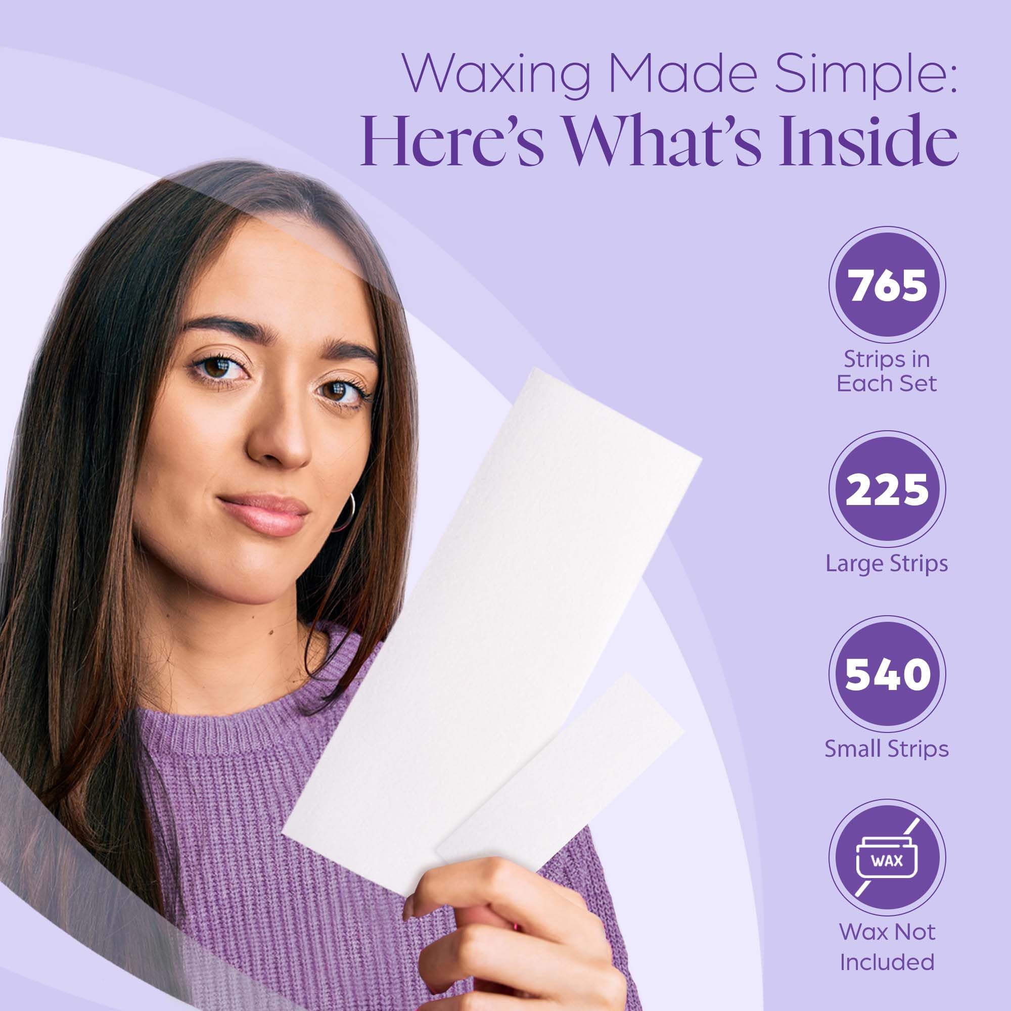 765 Professional Wax Strips for Waxing – Tear-Resistant Fabric Hair Removal Strips – 225 Large & 540 Small – Reusable for Warm Wax & Sugar Paste – Face, Body & Intimate Areas