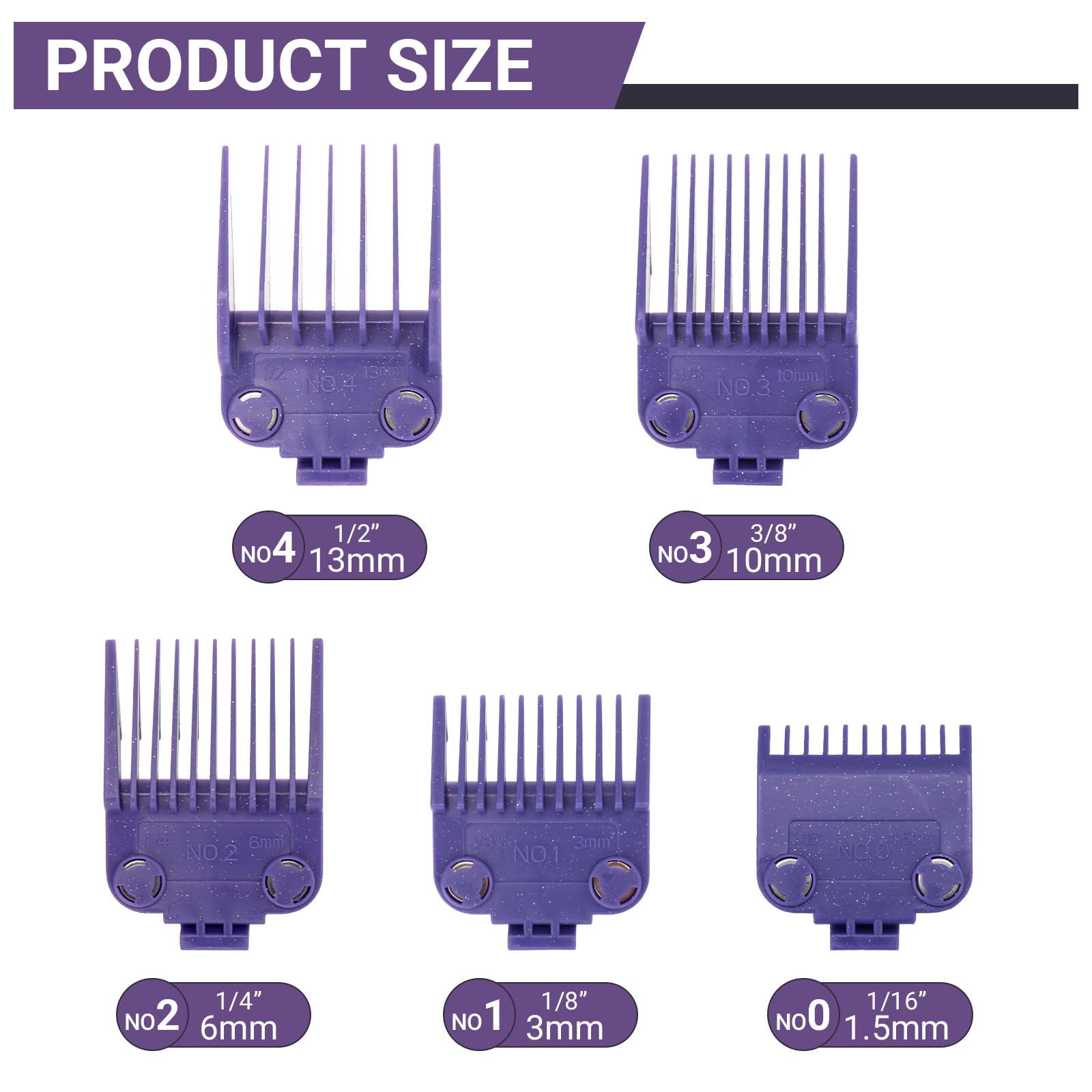 01410 Dual Magnetic Clipper Guards Replacement for Andis Master Hair Clippers MBA, MC-2, ML, PM-1, PM-4, and PM-5, PM Family Hair Clippers, 5 Packs Waterproof Clipper Comb Set, Purple
