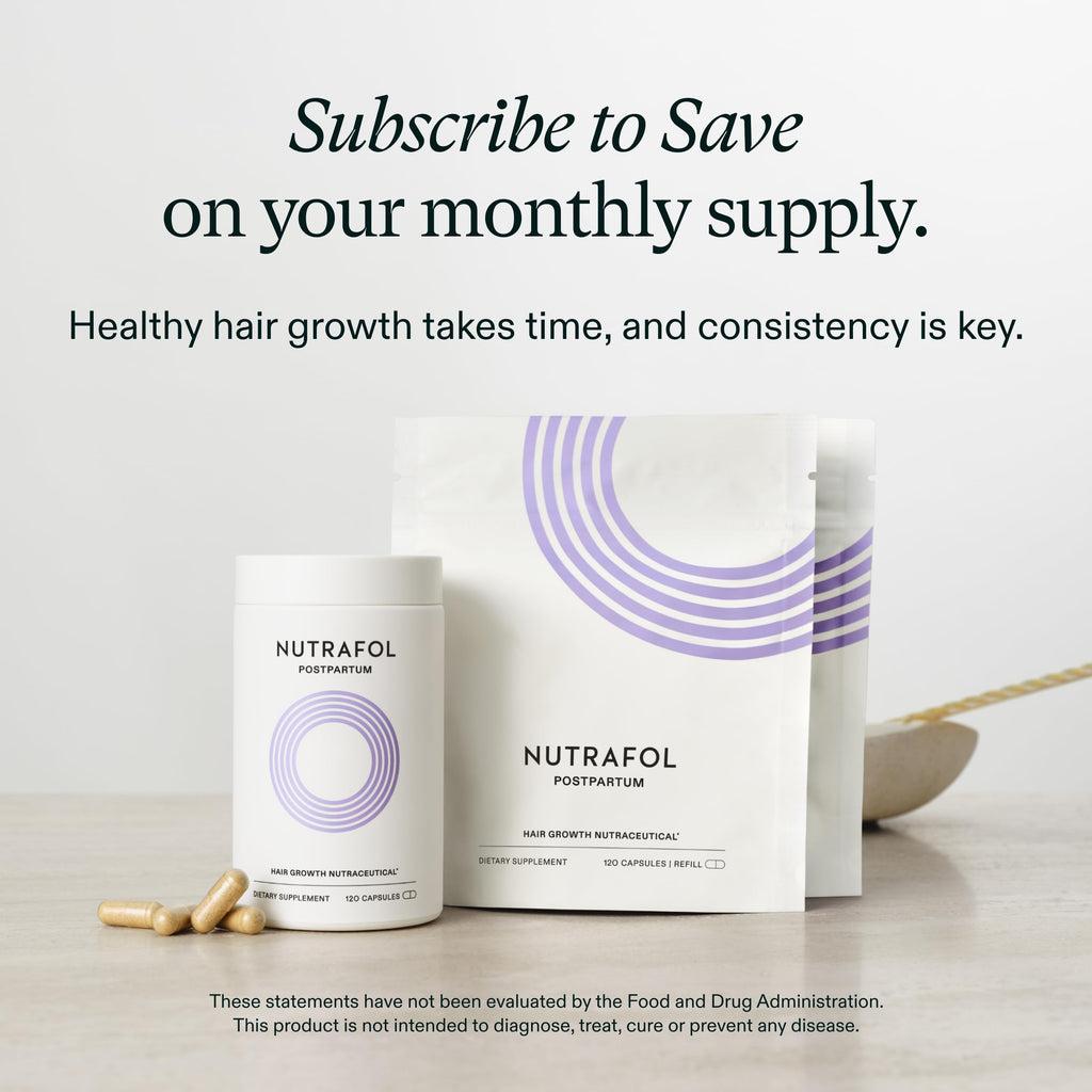 Nutrafol Postpartum Hair Growth Supplements, Clinically Tested for Visibly Thicker Hair and Less Shedding, Breastfeeding-friendly - 3 Month Supply, Pack of 3