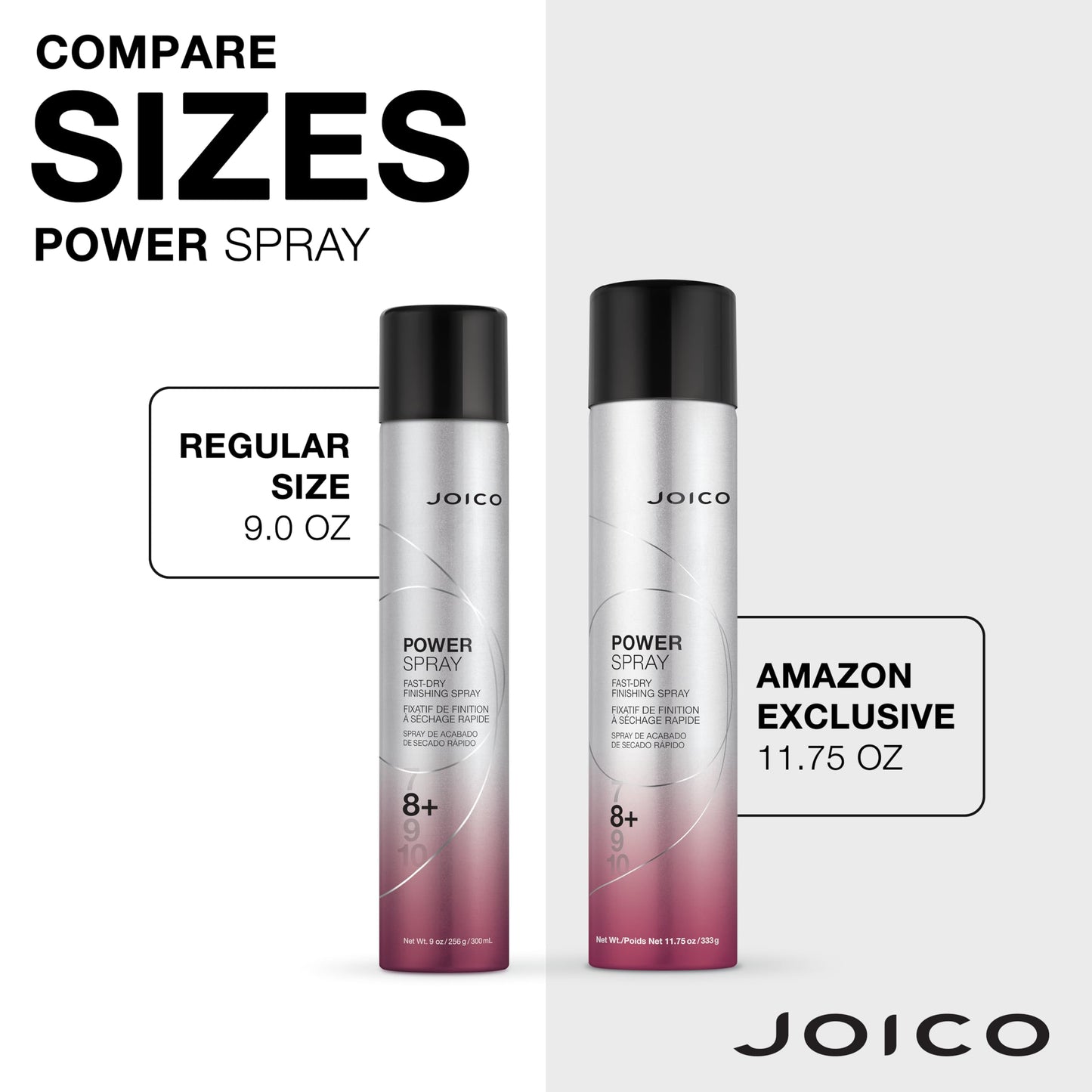 Joico Power Spray 速干定型喷雾 | 适用于大多数发质 | 防热防潮 | 防污染防有害紫外线 | 不含防腐剂和硫酸盐 | 72 小时定型 | 11.75 液体盎司