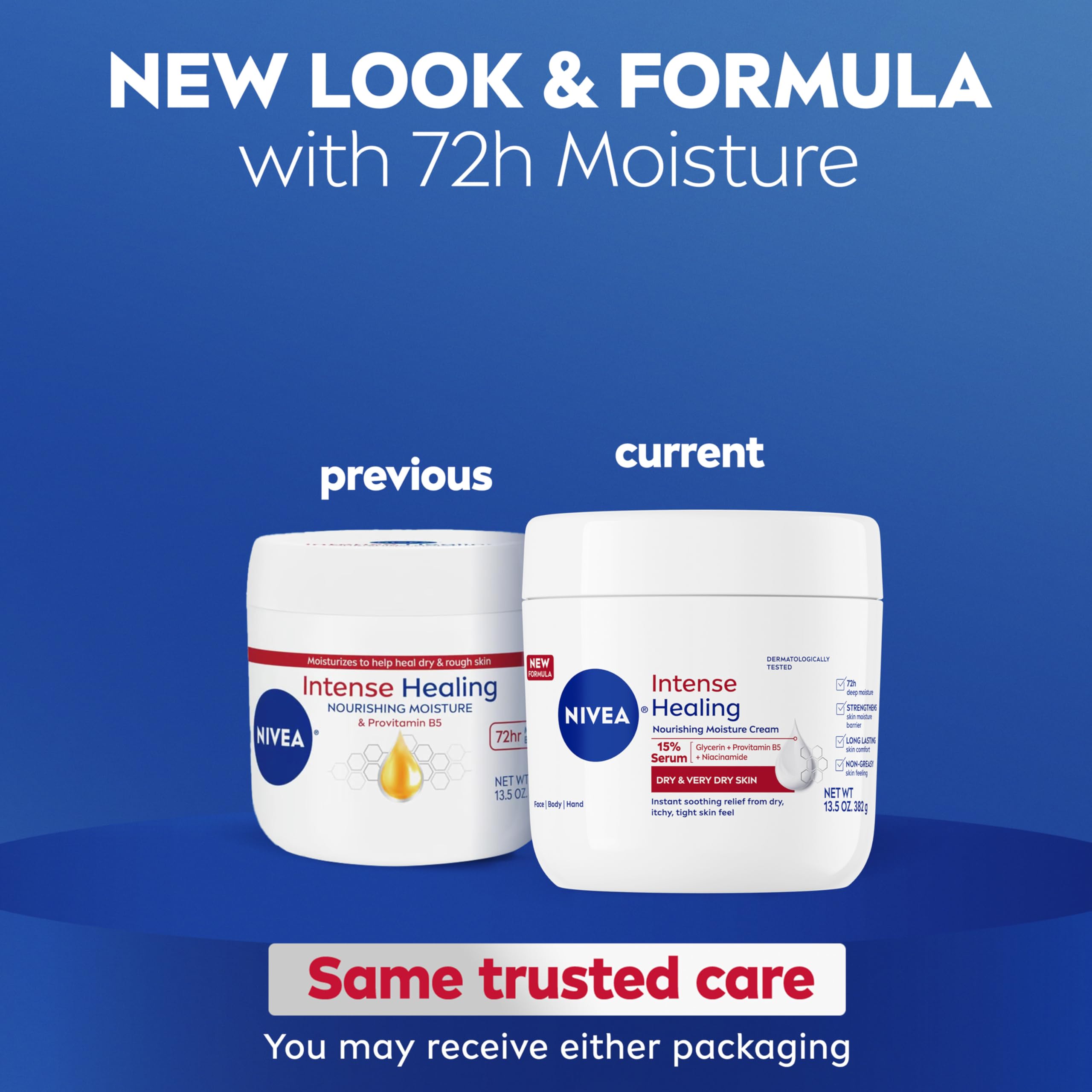 NIVEA Intense Healing Body Cream for Dry Skin with Glycerin, Provitamin B5 and Niacinamide, 72-Hour Moisture, Non-Greasy Body Moisturizer Immediately Soothes Dry, Itchy Skin Feeling, 13.5 Oz Jar
