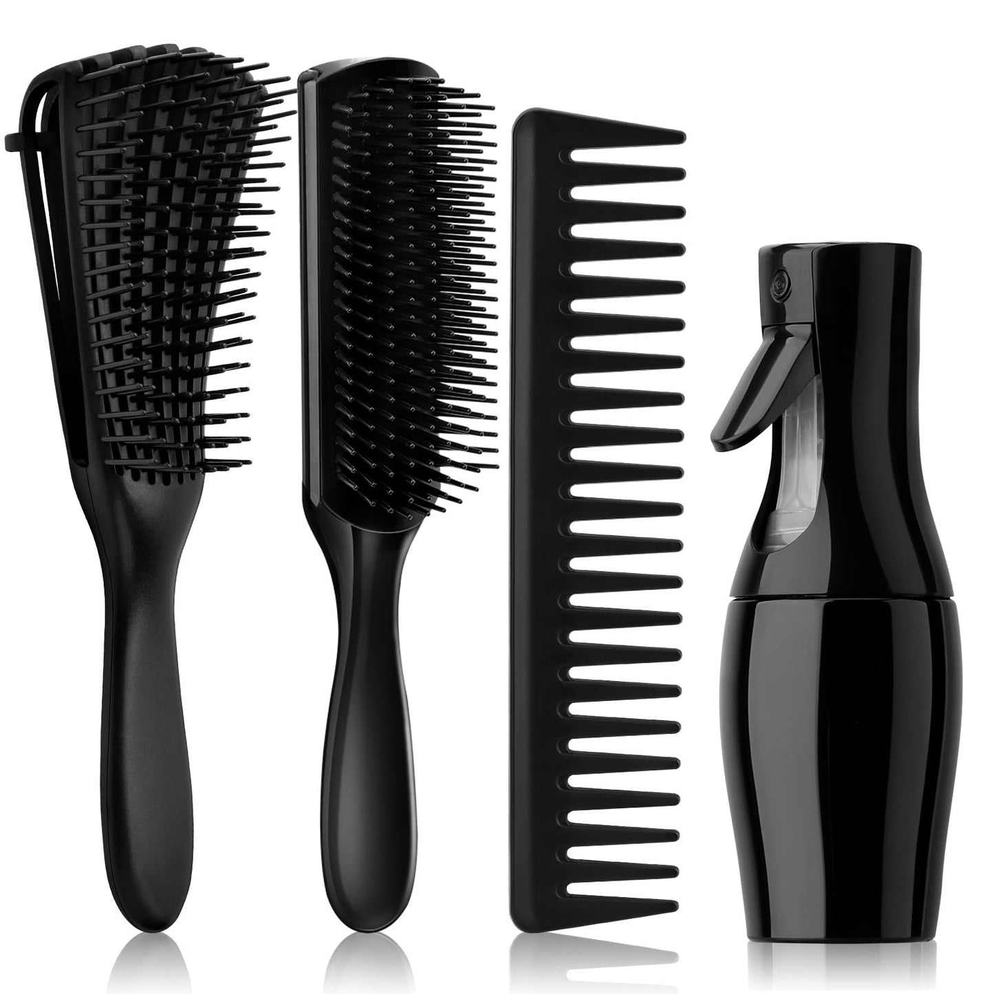 Hommtina Lot de 4 brosses démêlantes pour cheveux bouclés et brillants, pour adultes et enfants, cheveux secs ou mouillés (3 pièces, noir + noir)