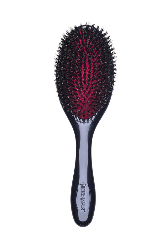 Denman Cushion Hair Brush (Medium) with Natural Boar Bristles - Used for Finishing, Up-Dos, Creating Sleek Styles – Black, D82M