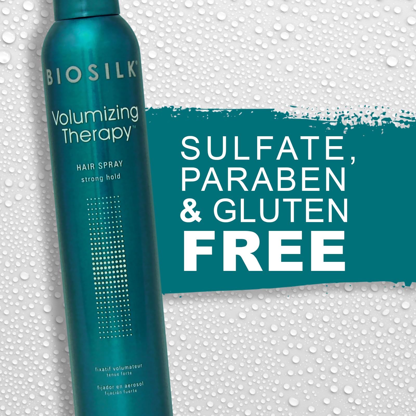 Light Gray BioSilk Volumizing Therapy Strong Hold Hair Spray, Adds Volume, Strength & Shine, Long-Lasting Style, Silk & Rice Proteins, Sulfate-Free, Paraben-Free, Cruelty-Free, 10 Oz