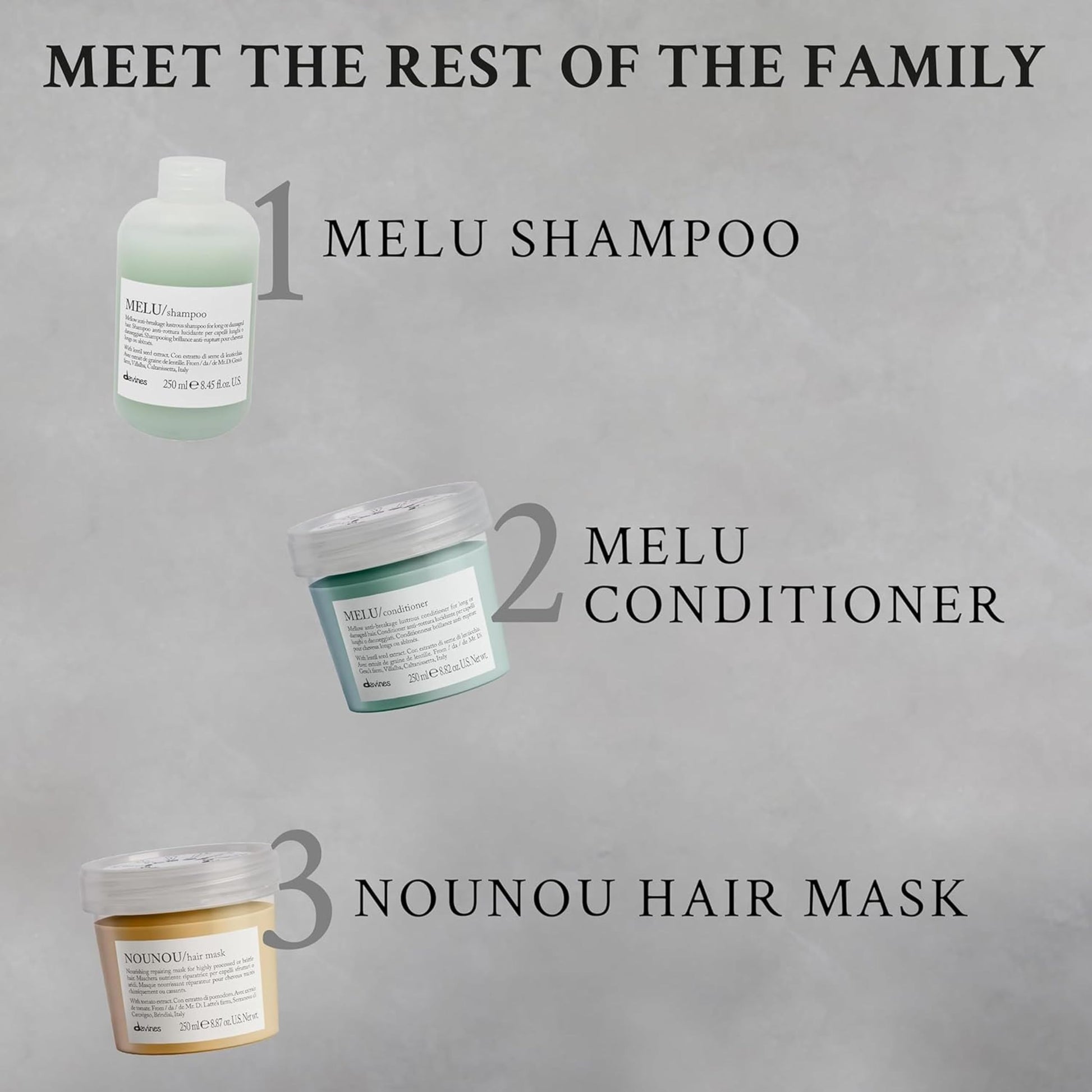 Gray Davines MELU Hair Shield, Thermal Leave-On Conditioning Antistatic Action for All Types of Hair - Ideal Heat Protectant from Stress Caused by Straightener or Blow Dryer with Lentil Seeds, 8.45 Fl Oz