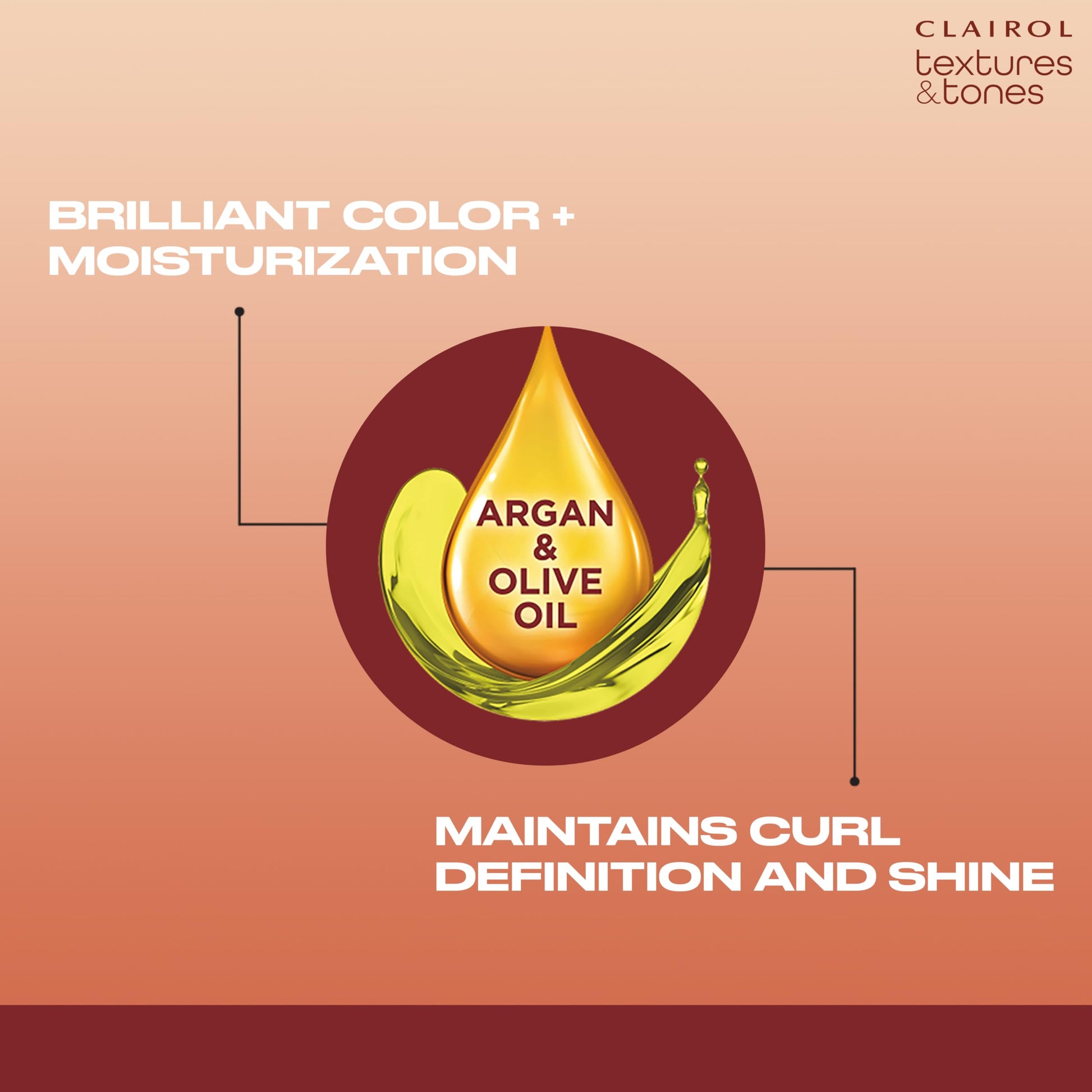 Coral Clairol Textures & Tones Permanent Hair Dye, 2N Mocha Brown Hair Color| Ammonia Free | Moisture-Rich Formula with Argan, and Olive Oil for Brilliant Shine | Pack of 1