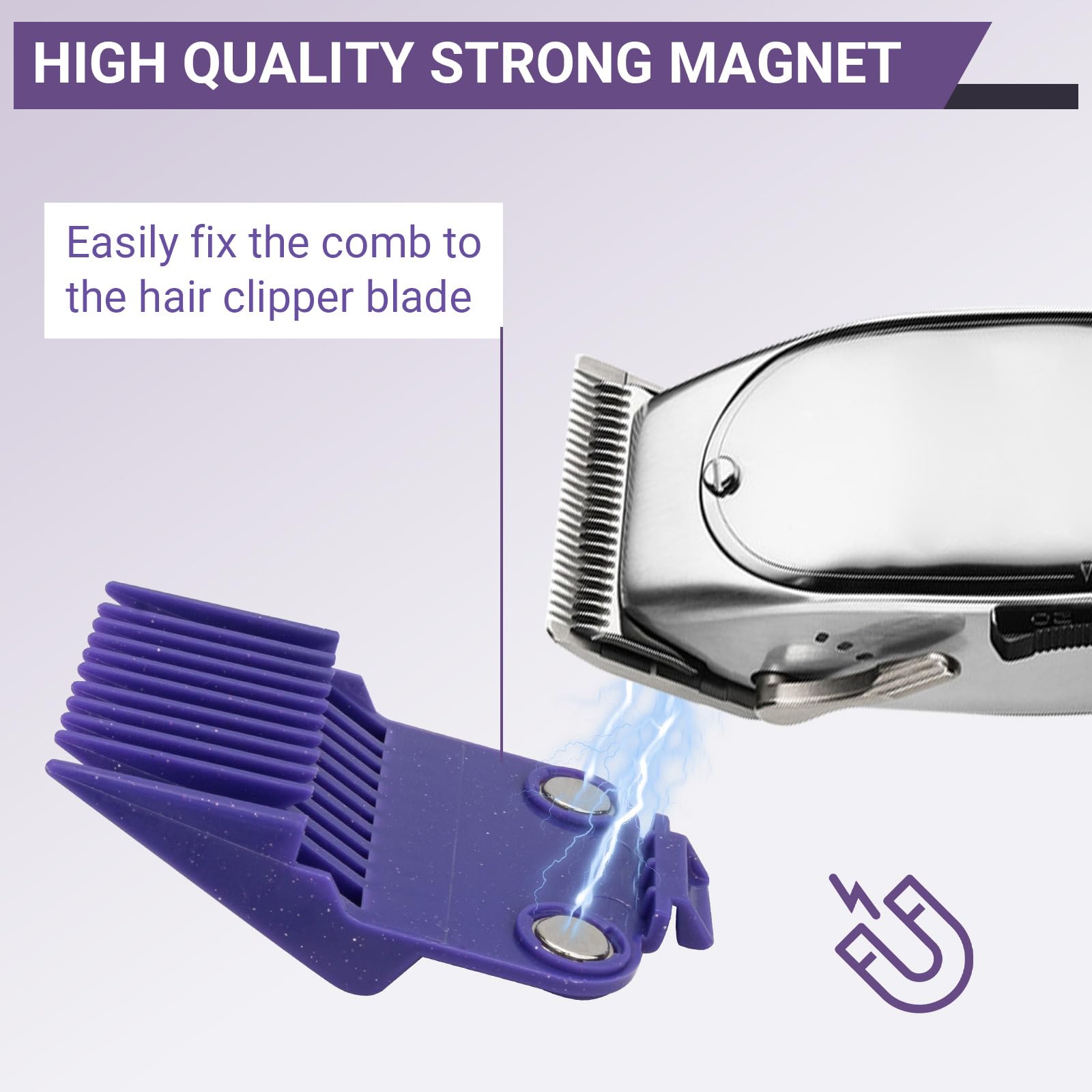 01410 Dual Magnetic Clipper Guards Replacement for Andis Master Hair Clippers MBA, MC-2, ML, PM-1, PM-4, and PM-5, PM Family Hair Clippers, 5 Packs Waterproof Clipper Comb Set, Purple