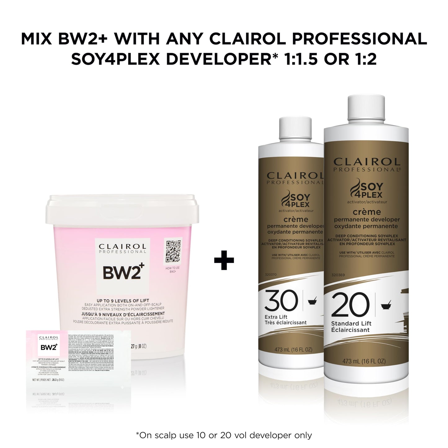 Clairol Professional BW2+ Éclaircissant en poudre extra fort dépoussiéré pour mèches de cheveux, 32 oz.