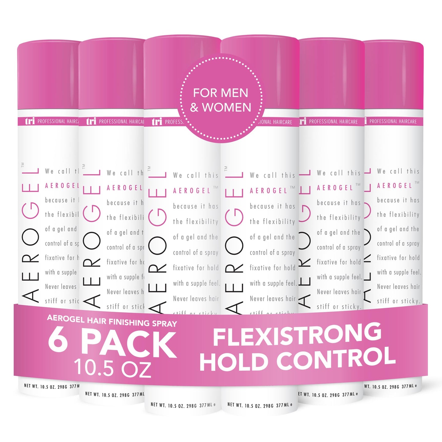 Laque Aerogel TRI Design - Spray de finition capillaire non toxique pour coiffer, donner du volume et maintenir les cheveux bouclés avec une tenue flexible - Pour femmes et hommes - Paquet de 6 (10,5 oz)