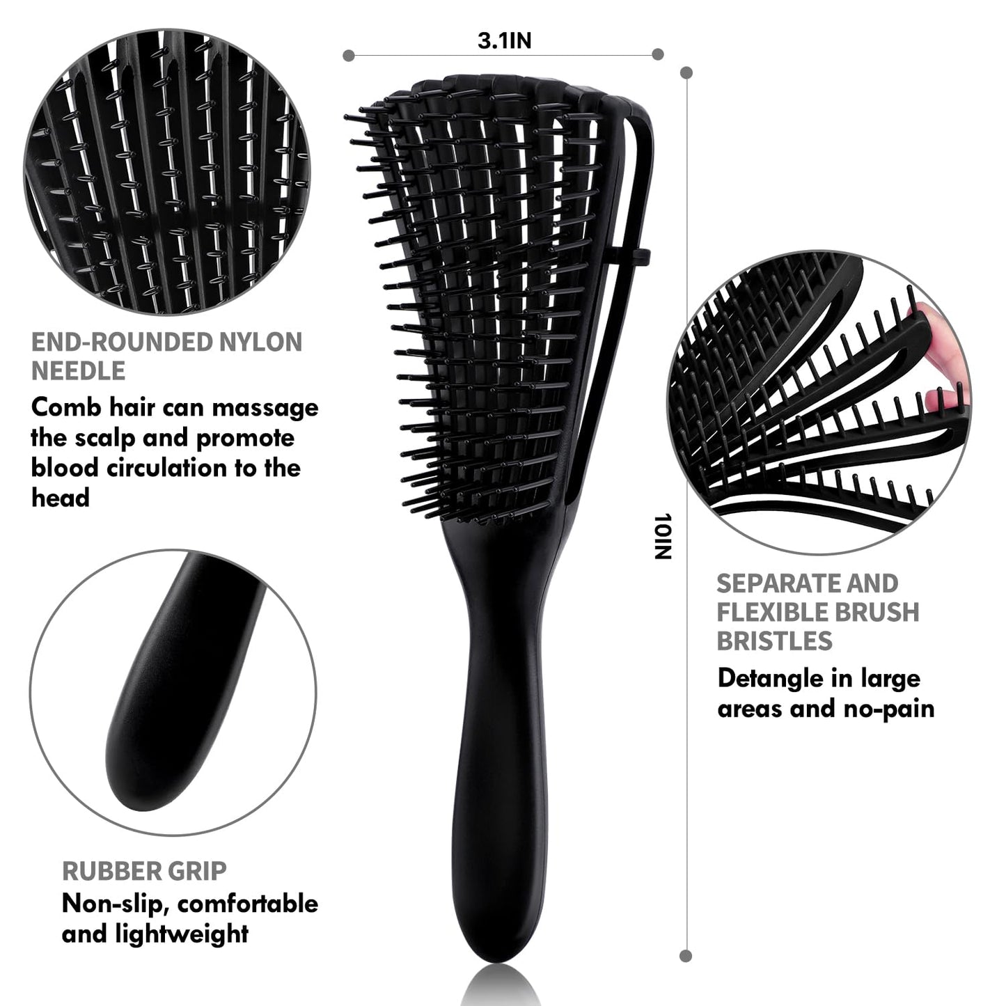 4pcs Curly Hair Brush Set for Adult & Kids, Wet or Dry, Detangling with Spray Bottle, Wide Tooth Comb (3+1, Red)