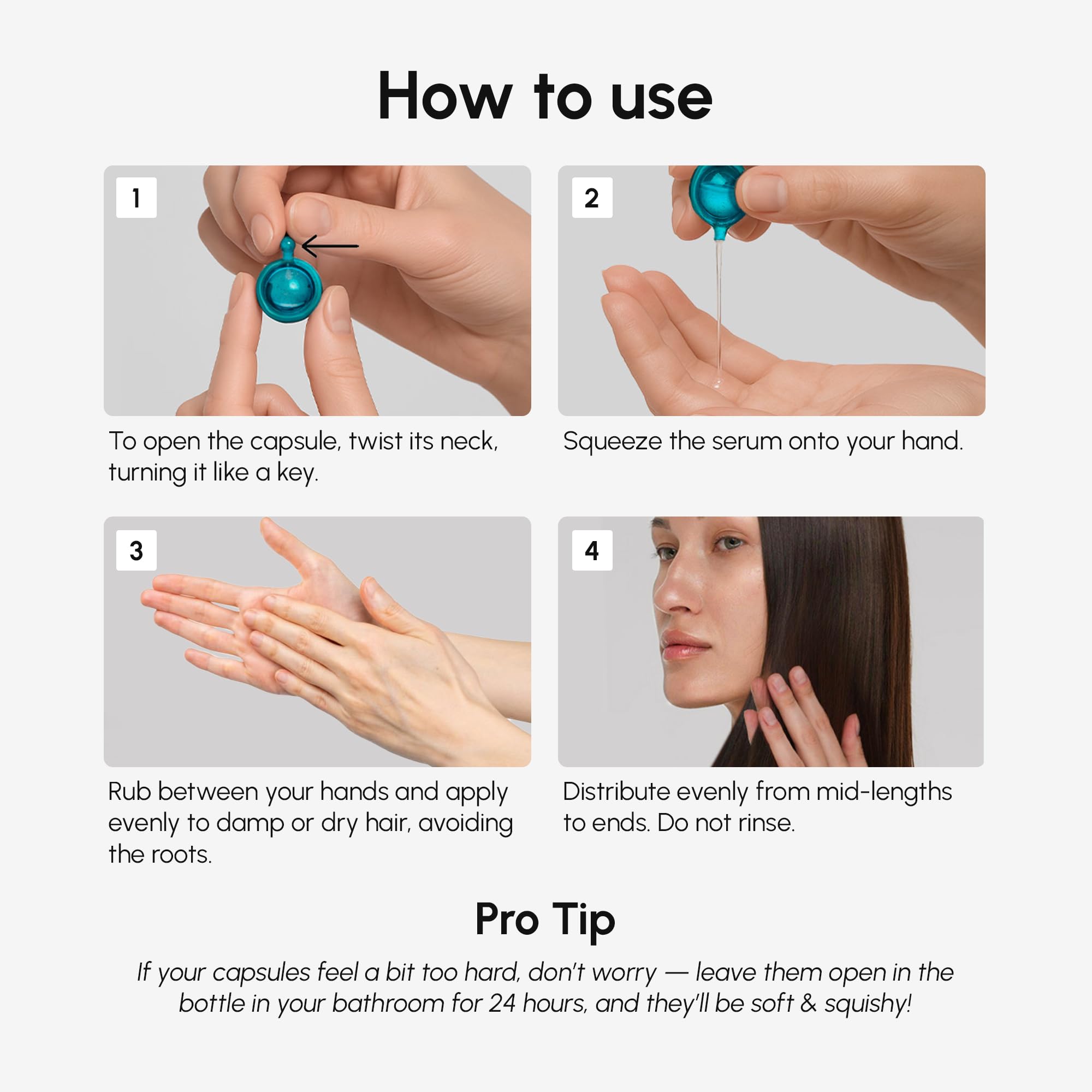 MAREE Hair Serum for Frizzy Dry Hair – Styling Capsules with Keratin, Argan Oil, Vitamins A E B5 – UV & Heat Protectant Frizz Control Serum for Women – Aceite Para el Cabello Treatment