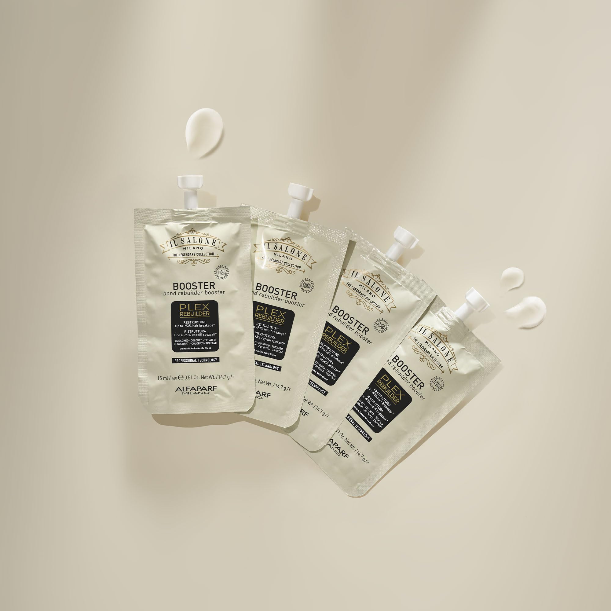 Il Salone Milano Plex Rebuilder Booster - Bonding & Hair Treatment for Enhanced Hair Color, Shine, and Softness - 4 x (0.51 oz / 15 ml)