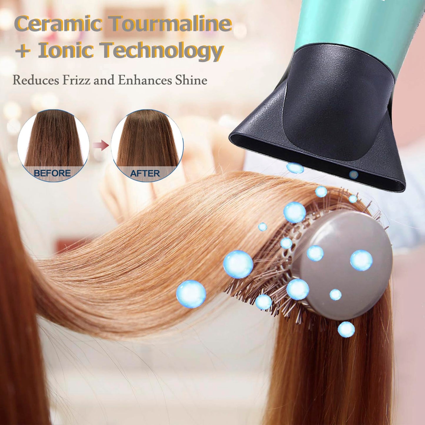 Sèche-cheveux ionique 1875 W, séchage rapide, faible bruit, professionnel, avec diffuseur/concentrateur pour cheveux bouclés et lisses (vert menthe)