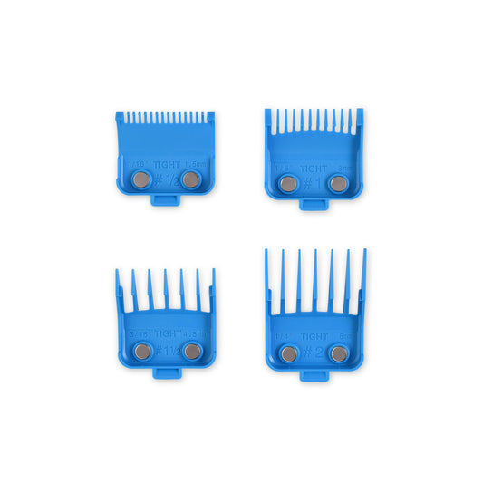 GAMMA+ Professional Dub Magnetic Hair Clipper Guards from 1/16 to 3/4 (Cyan Blue 4-PK)