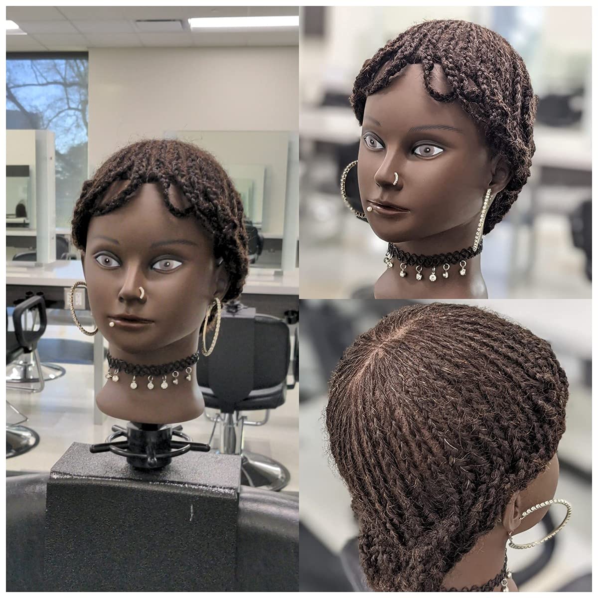 Dark Slate Gray African Mannequin Head with 100% Human Hair Mannequin Head Curly Cosmetology Manican Mannequins Heads with Stand for Display Practice Braiding Styling Training Head Hair Styling