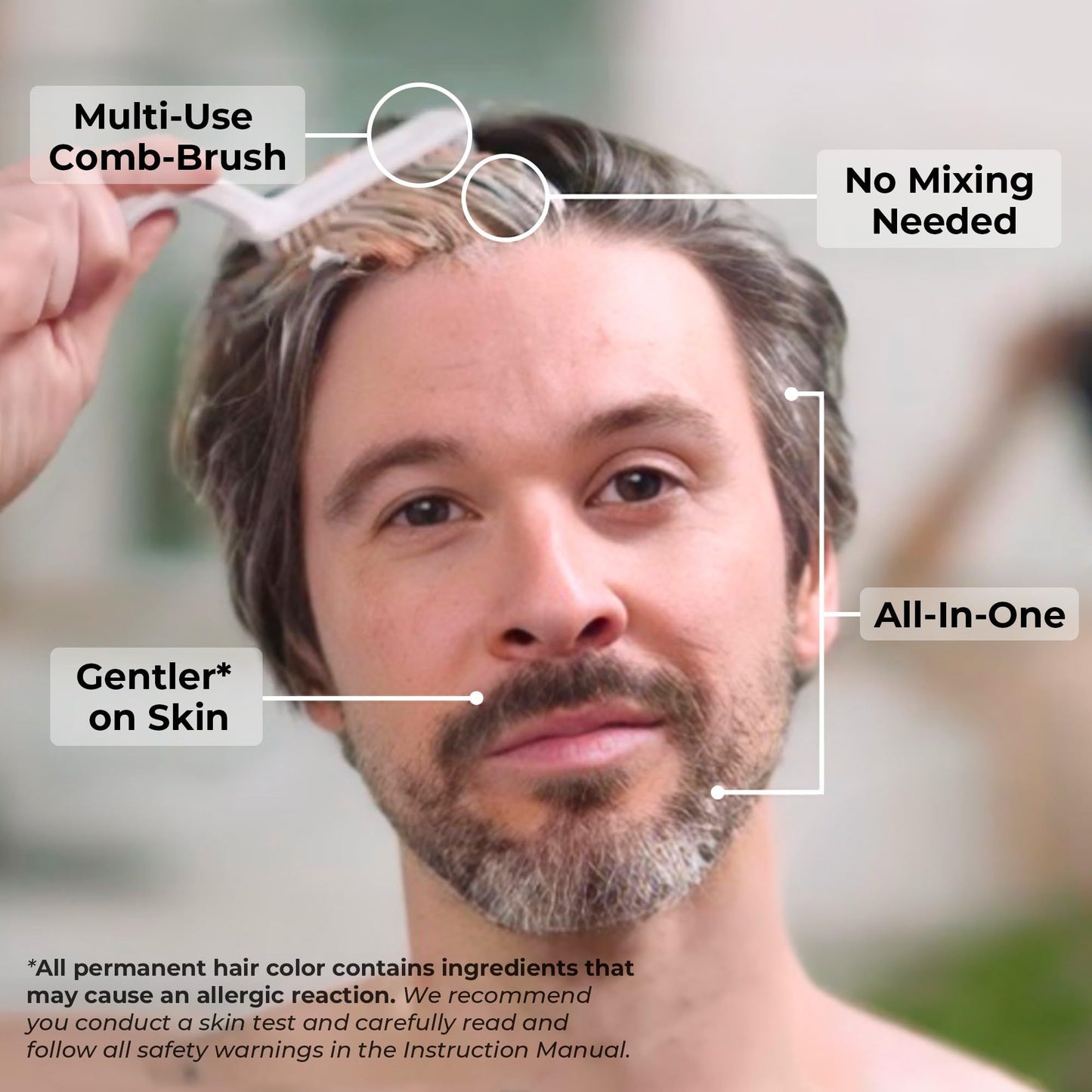 Light Gray Simpler Hair Color Dark Brown Mustache and Beard Upgraded Brush Kit with 3 Brushes Included for Precision Application - Gentle, Natural Looking Beard Coloring for Men