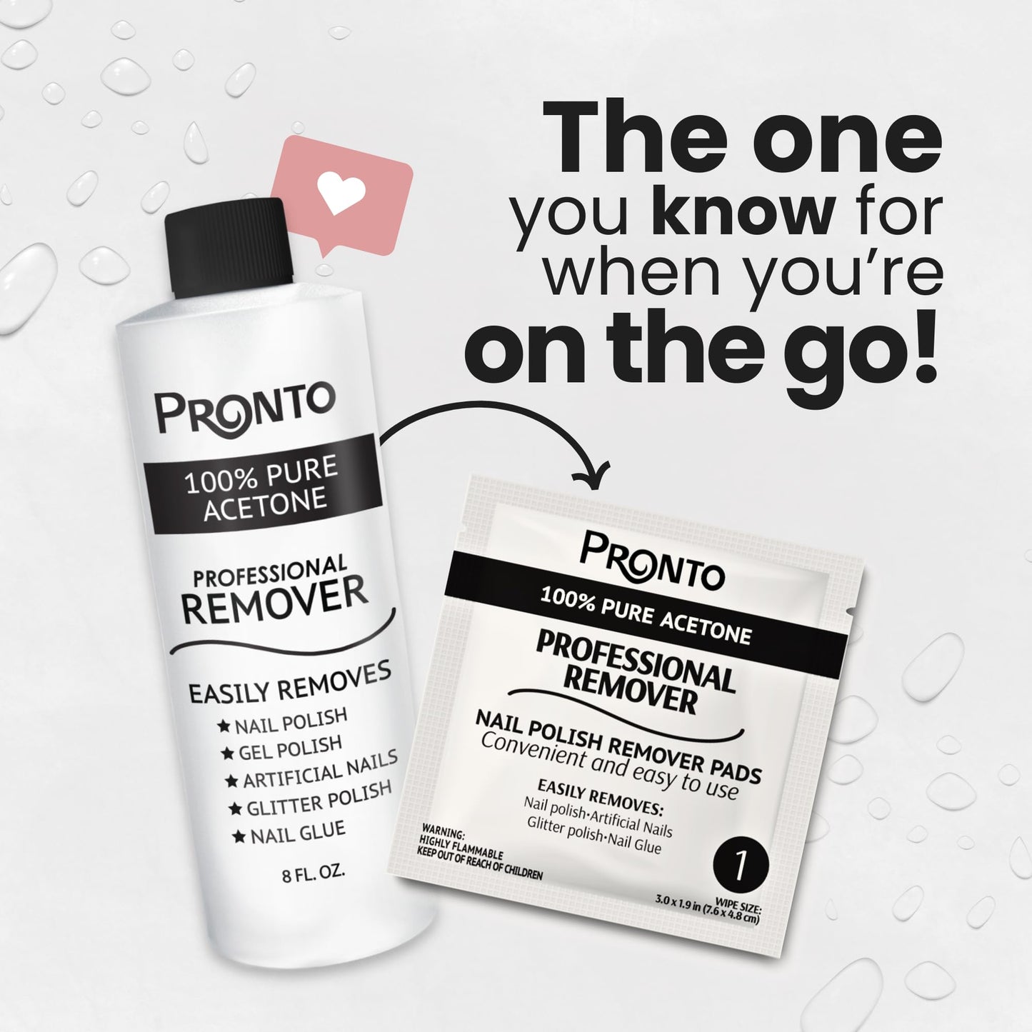 Pronto Nail Polish Remover Pads, 10 Pcs. Individually Wrapped Acetone Wipes, Pure Acetone Wipes Remover For Salon & Home - Quick Polish Nail Soak Pads