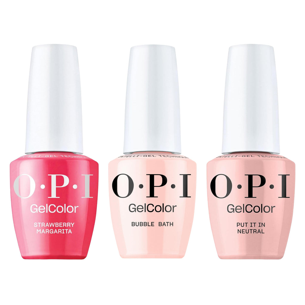 OPI GelColor Iconic Pink Shades Gel Nail Polish Trio Bundle | Strawberry Margarita + Bubble Bath + Put It in Neutral Crème UV Cure Gel Polish Colors
