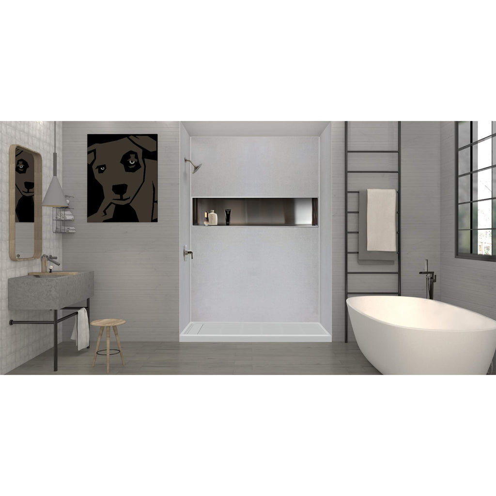 Transolid FL6034R-39 Linear 60-in W x 34-in L Rectangular Alcove Concealed End Drain Shower Base with Right Hand Drain, Grey