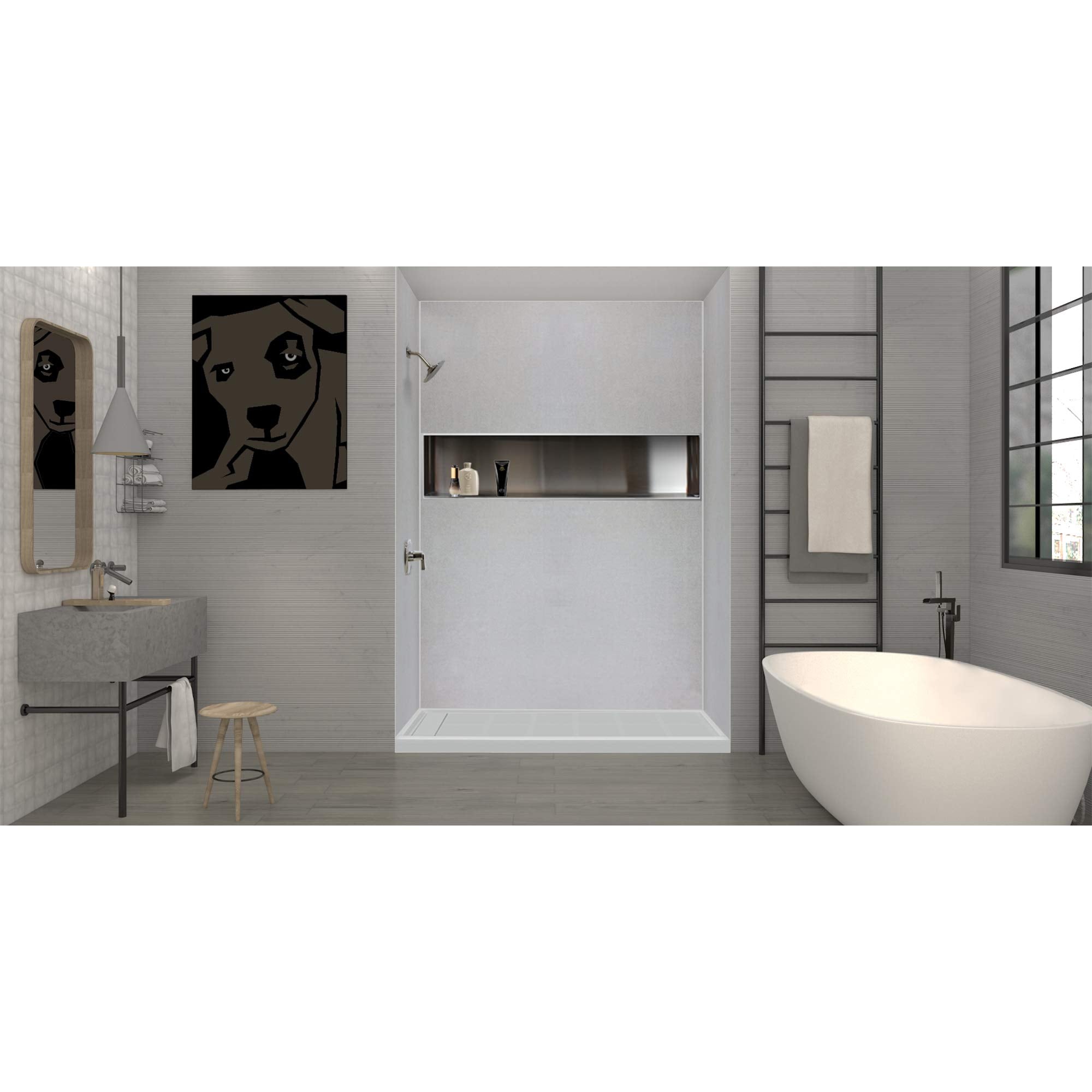 Transolid FL6034R-39 Linear 60-in W x 34-in L Rectangular Alcove Concealed End Drain Shower Base with Right Hand Drain, Grey