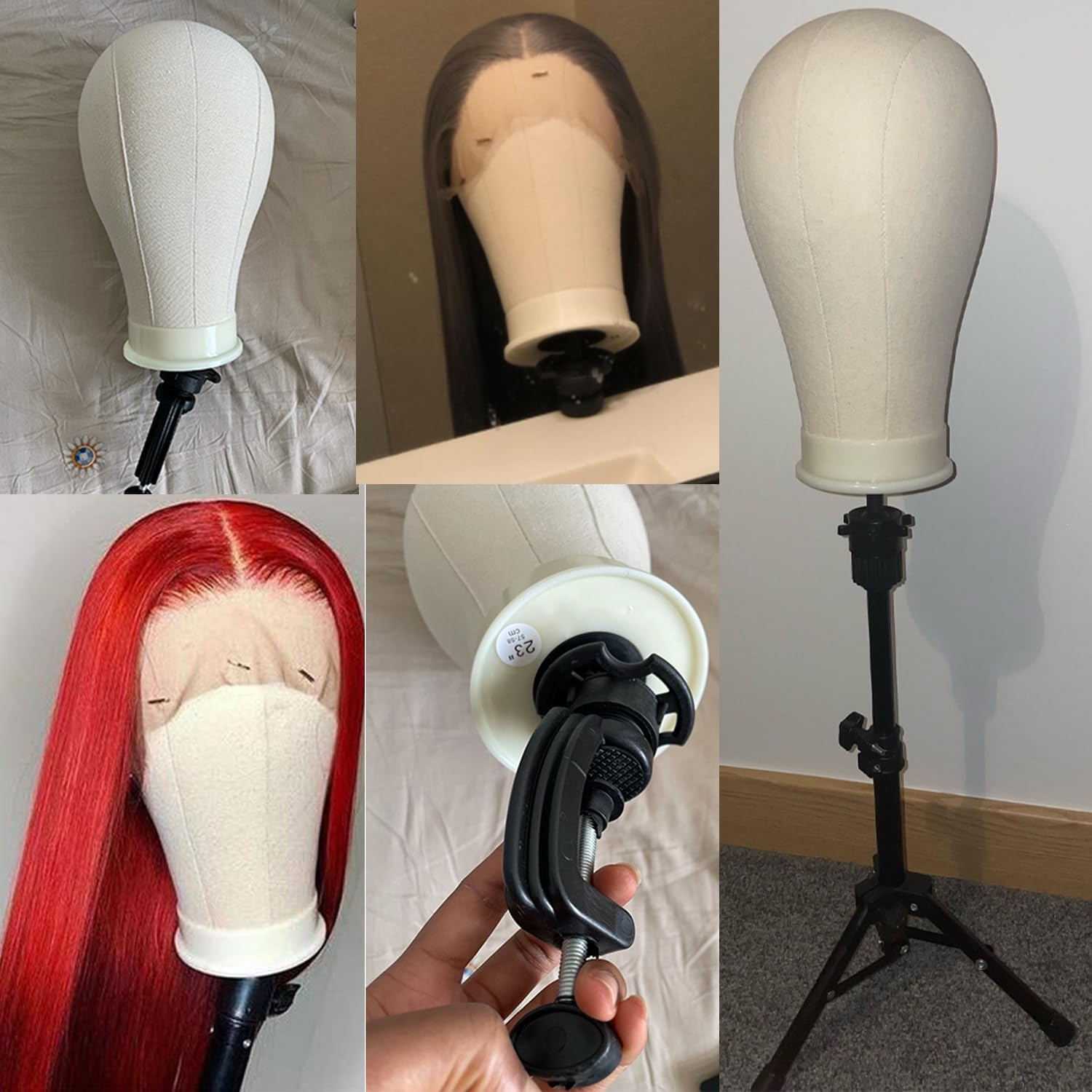 GOODColla Mannequin Canvas Head with Wig Stand for Making Display, Cork Canvas Block Head with Wig Caps, Canvas Mannequin Head with T Pins Set Hair Styling Practice Display