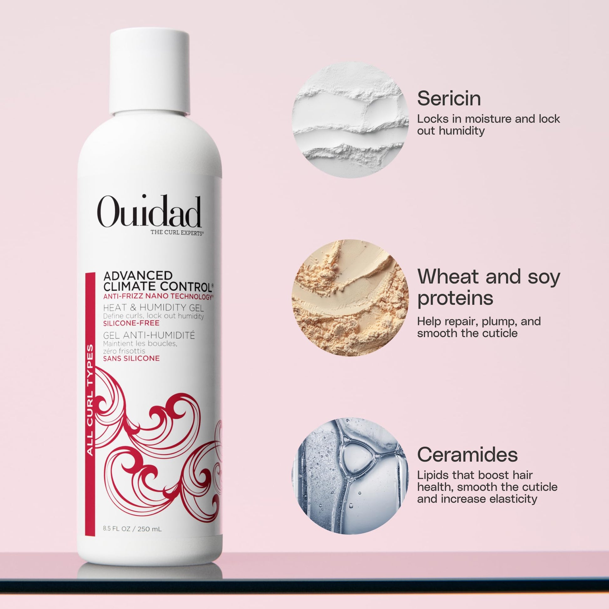 Light Gray Ouidad Advanced Climate Control Heat & Humidity Gel - 8.5 fl oz, Anti-Frizz Nano Technology, Locks Out Humidity, Crunch-Free Styling Gel for Curly Hair, For All Curl Types