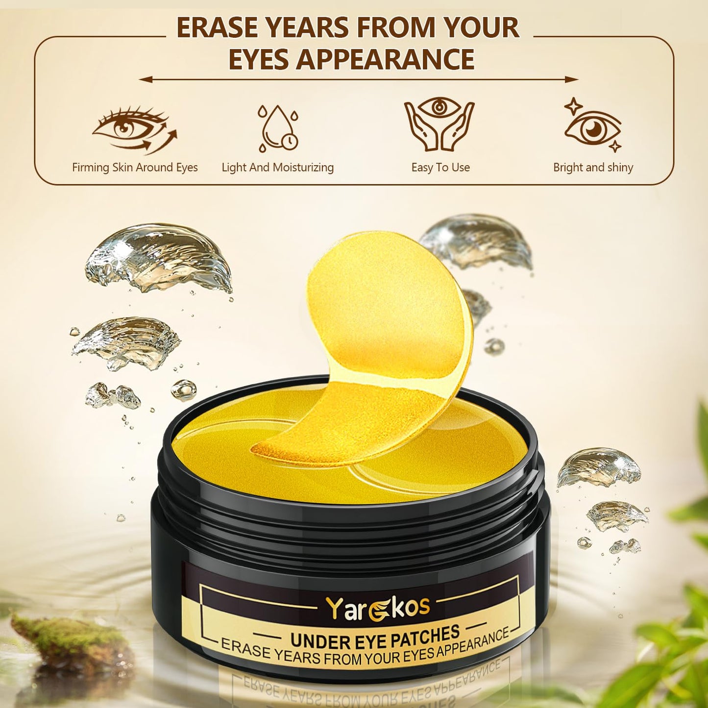 Lot de 60 patchs en or 24 carats pour le contour des yeux, 30 paires de masques pour le contour des yeux, anti-cernes et anti-poches, patchs de gel collagène hydratants pour les poches et les rides, soins beauté pour hommes et femmes.