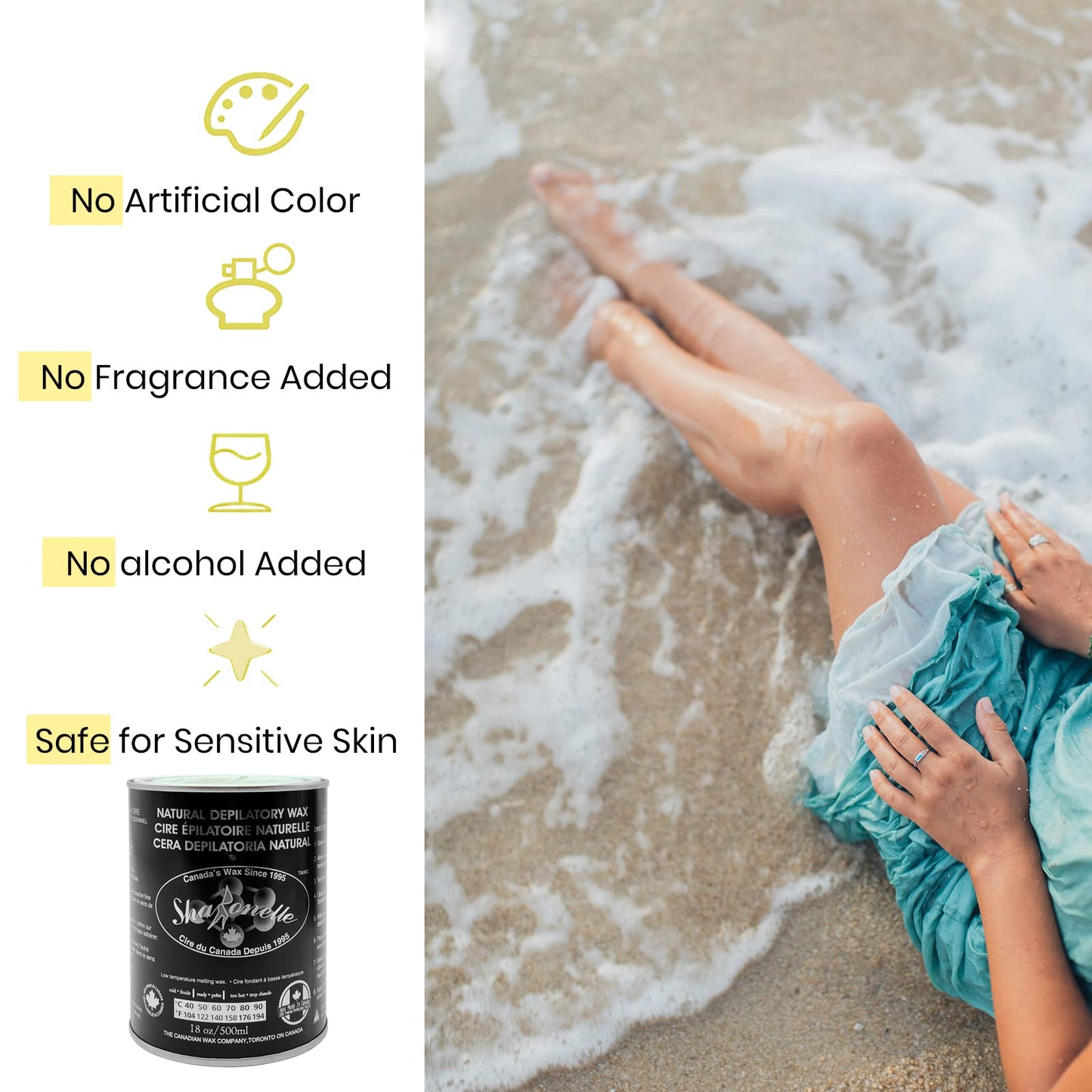 6PC Natural Soft Wax All Purpose Canned Wax for Sensitive Skin Canada-Made Melting Wax by Sharonelle