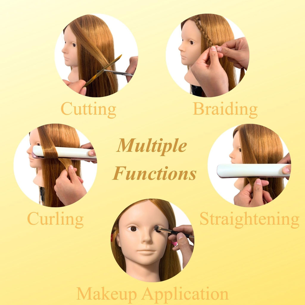 Makeup Mannequin Head with 80% Light Auburn Real Hair, Practice Hair Mannequin Head for Hair Styling, 28" Cosmetology Training Doll Head for Kids