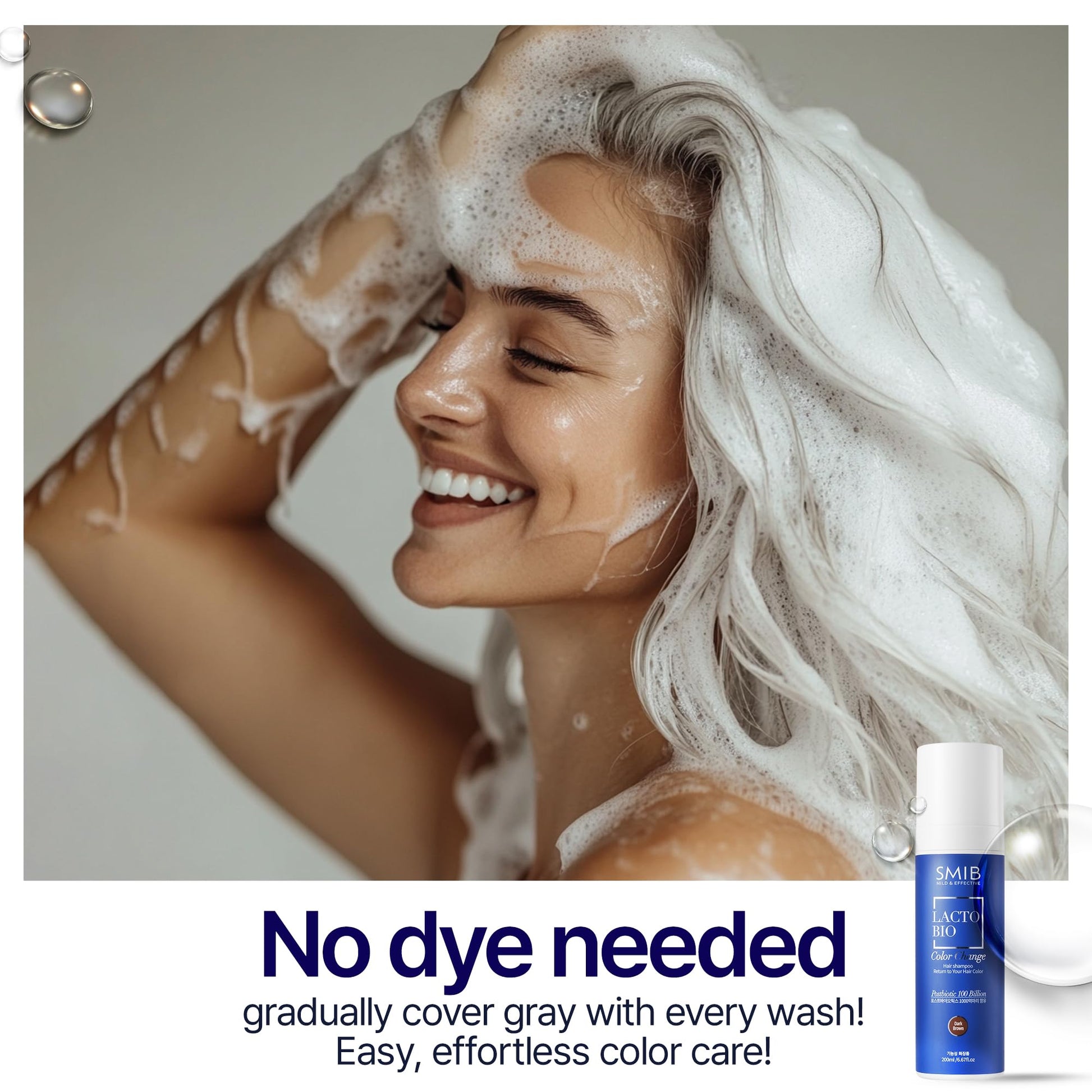 White Smoke SMIB Lactobio Hair Dye Shampoo | Gradual Gray Reduction with Probiotics | Natural Hair Darkening in 3-5 Minutes | Gentle Korean Formula for Daily Use (6.76 fl oz) (Dark Brown)