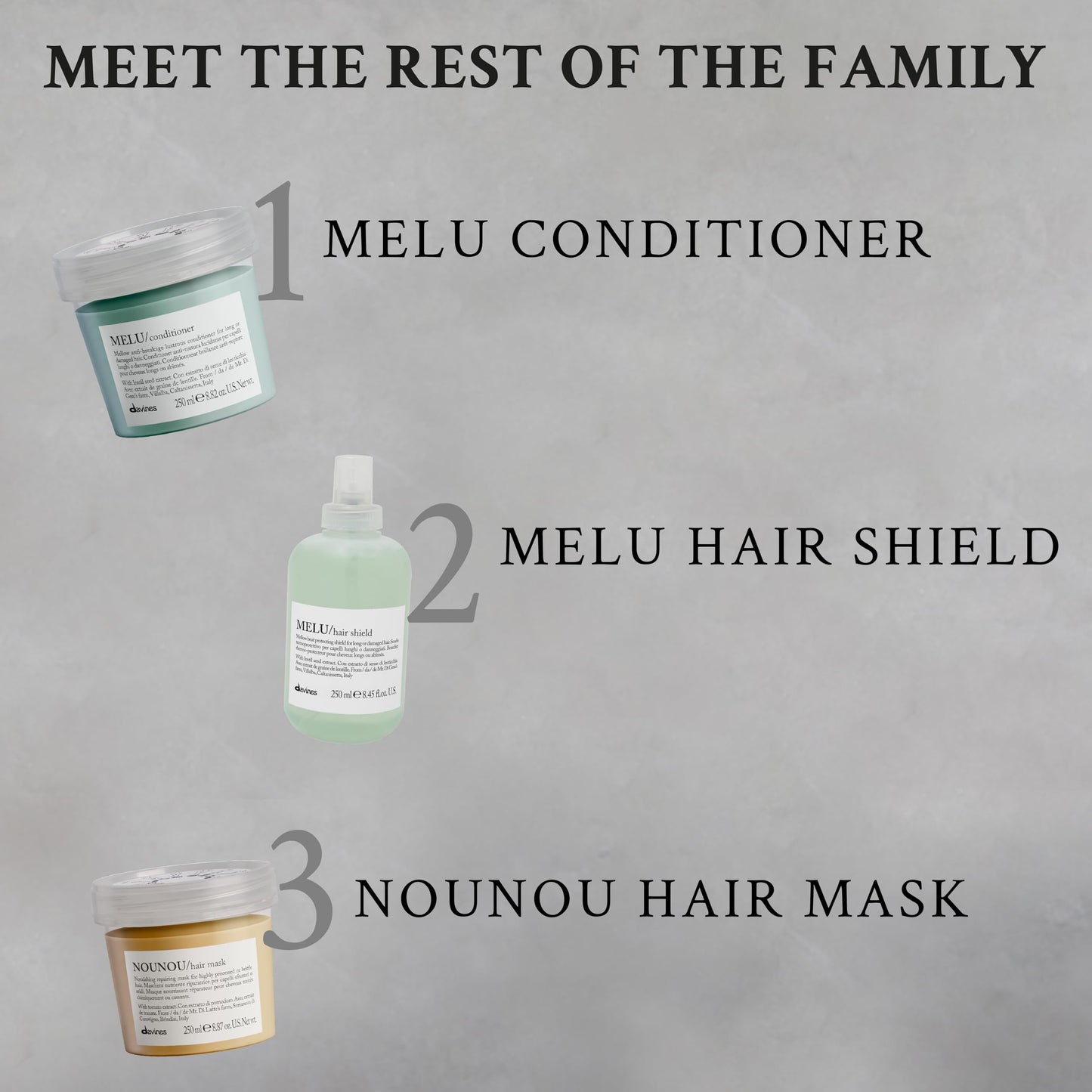 Davines MELU Shampoo, Elasticizing Anti-Breakage Gentle Cleansing Action for Long or Damaged Hair - Gives Lustrous, Reinforced, Shiny, and Soft Strands with Villalba Lentil Seeds, 8.45 Fl Oz