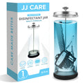 JJ CARE Disinfectant Jar (35oz) - Barber Disinfectant Jar Glass, Sanitizer Container w/Stainless Steel Removable Strainer & Cap for Manicure, Salon, Spa and Barber Tools - Silver Lid