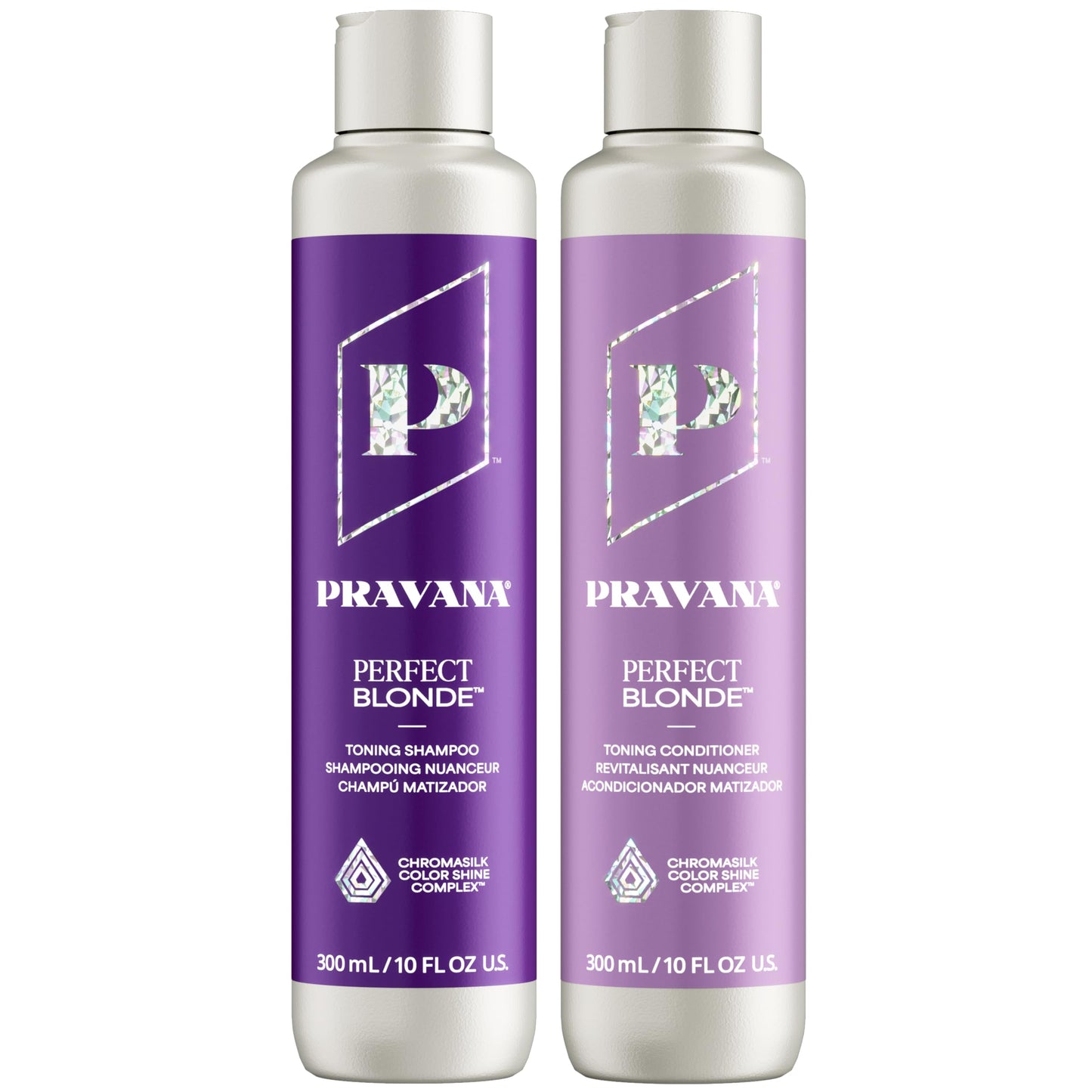 PRAVANA The Perfect Blonde Purple Toning Shampoo and Conditioner Set | Neutralizes Brassy, Yellow Tones | For Color-Treated Hair | Chromasilk Enhances Shine & Protection | Vegan | 10 Fl Oz
