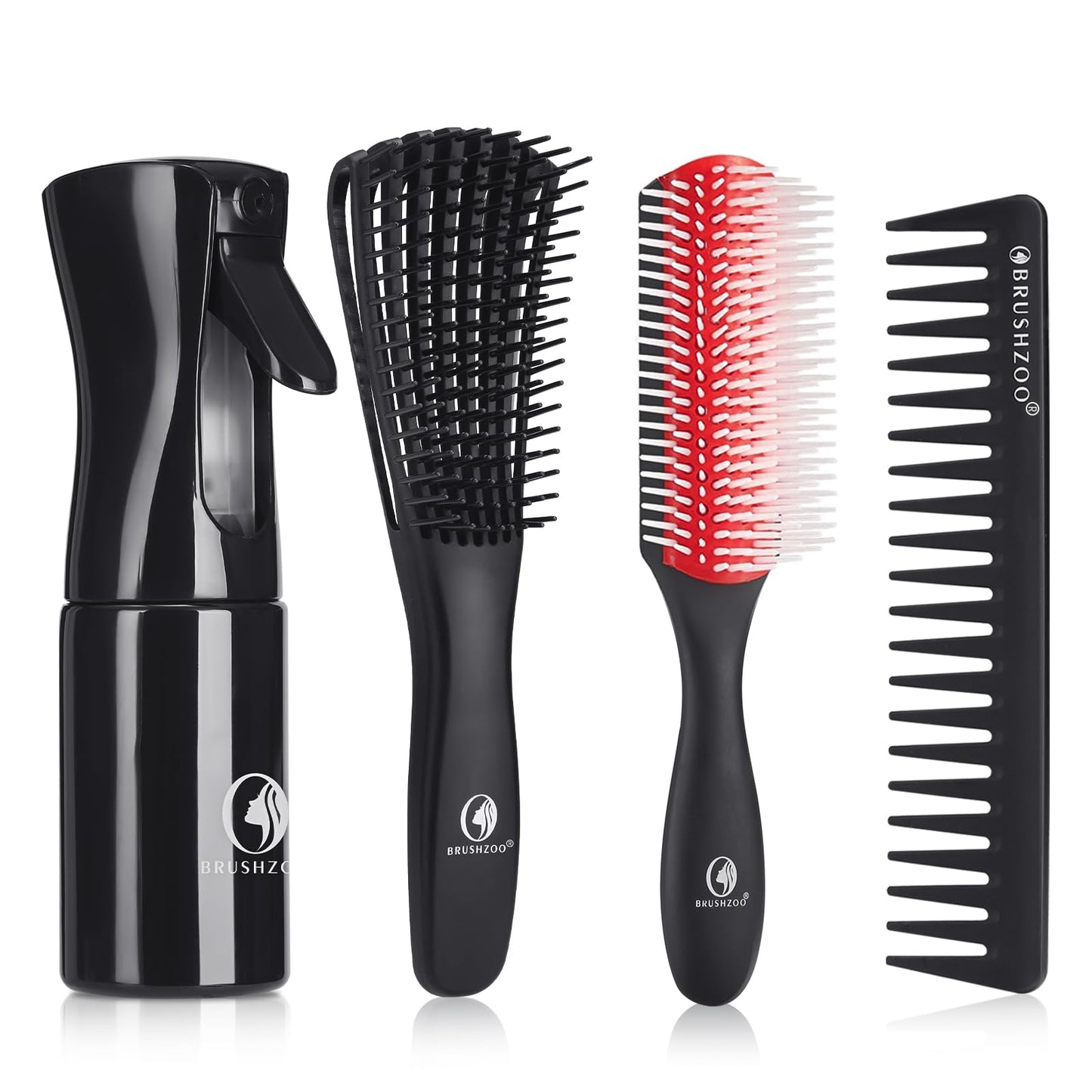 Ensemble de brosses à cheveux O BRUSHZOO, brosse démêlante pour cheveux bouclés naturels 3/4abc, brosses à cheveux pour femmes, hommes et enfants, démêlage et coiffage avec vaporisateur
