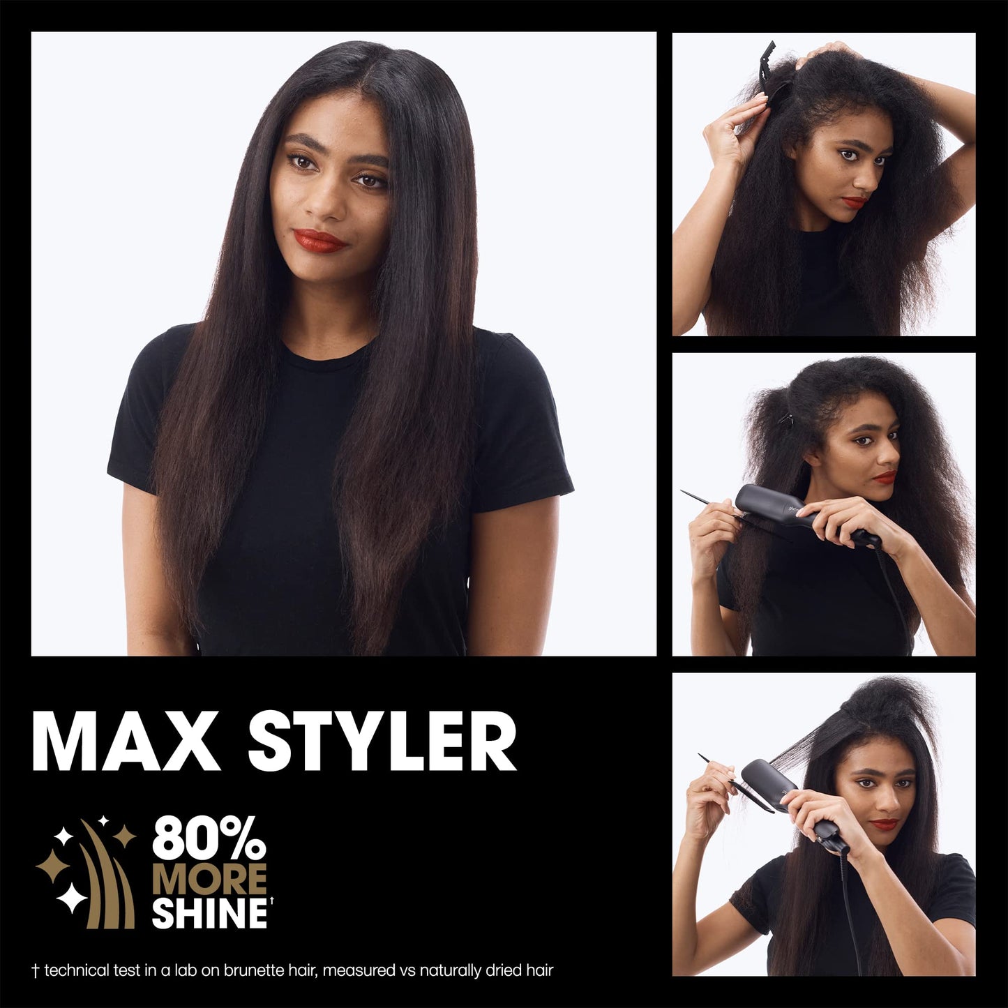 ghd Max Styler 2英寸平板直发器，专业宽陶瓷板造型工具，适合长发、浓密卷发 - 黑色