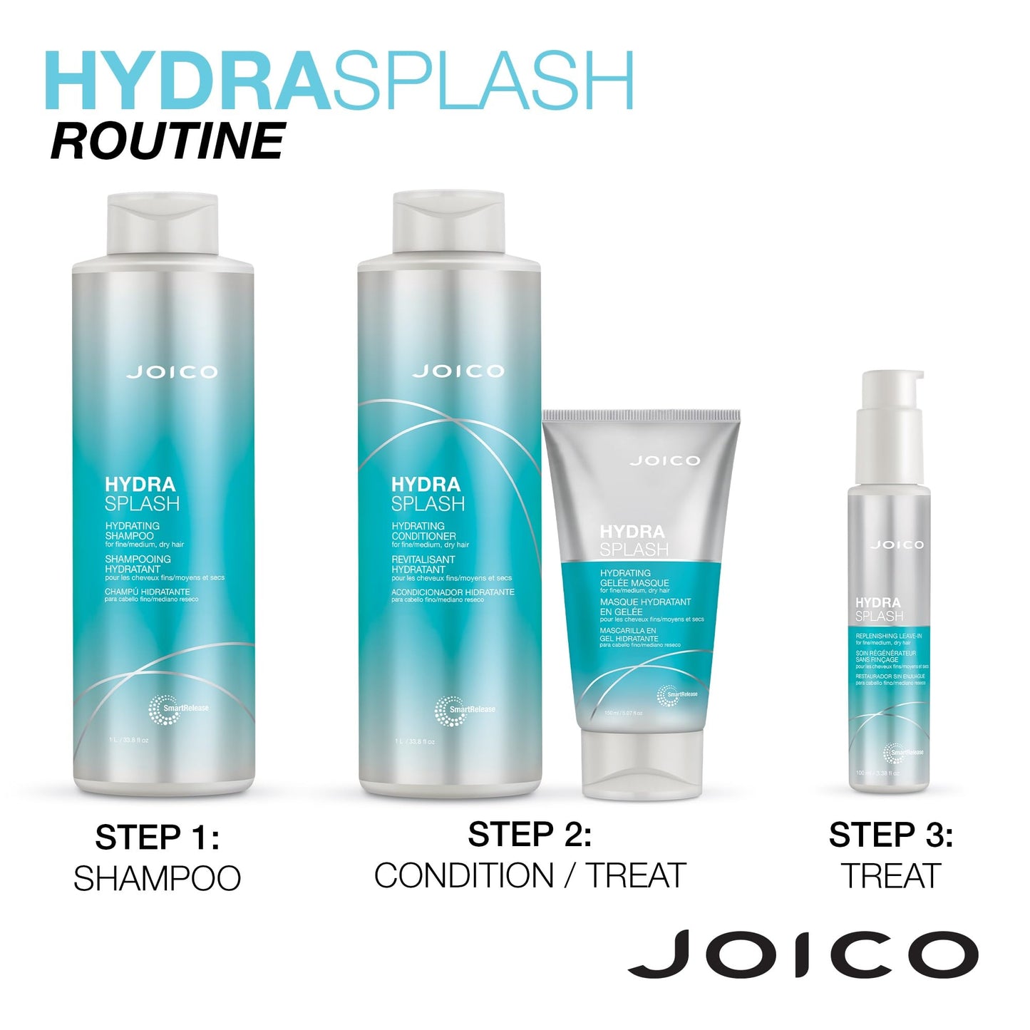 Joico HydraSplash 保湿护发素 | 适用于细软、中等和干燥发质 | 补充水分 | 增加水分和柔软度 | 蕴含海藻和椰子水 | 33.8 液体盎司