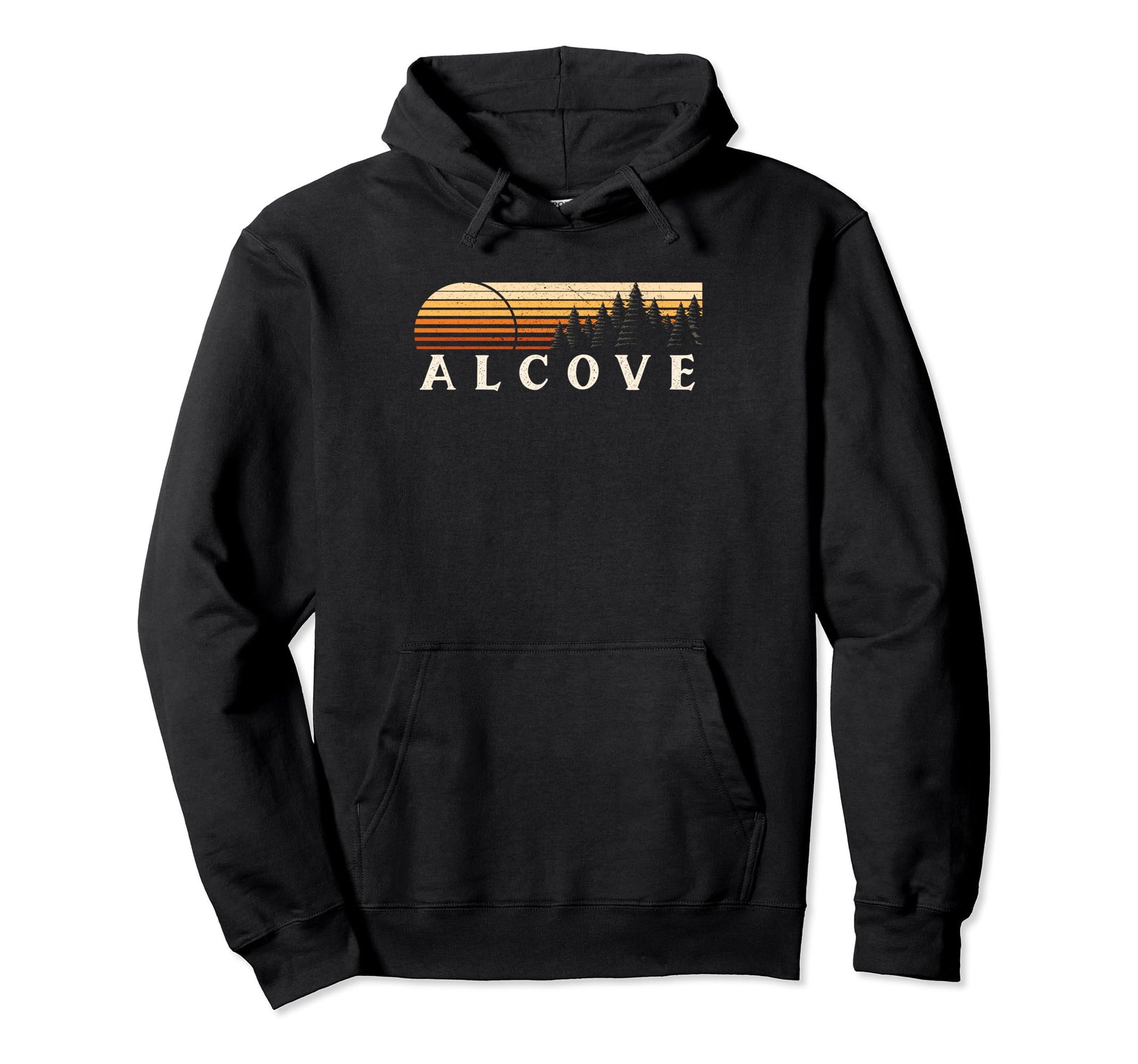 Black Alcove, NY Vintage Evergreen Sunset Eighties Retro Pullover Hoodie