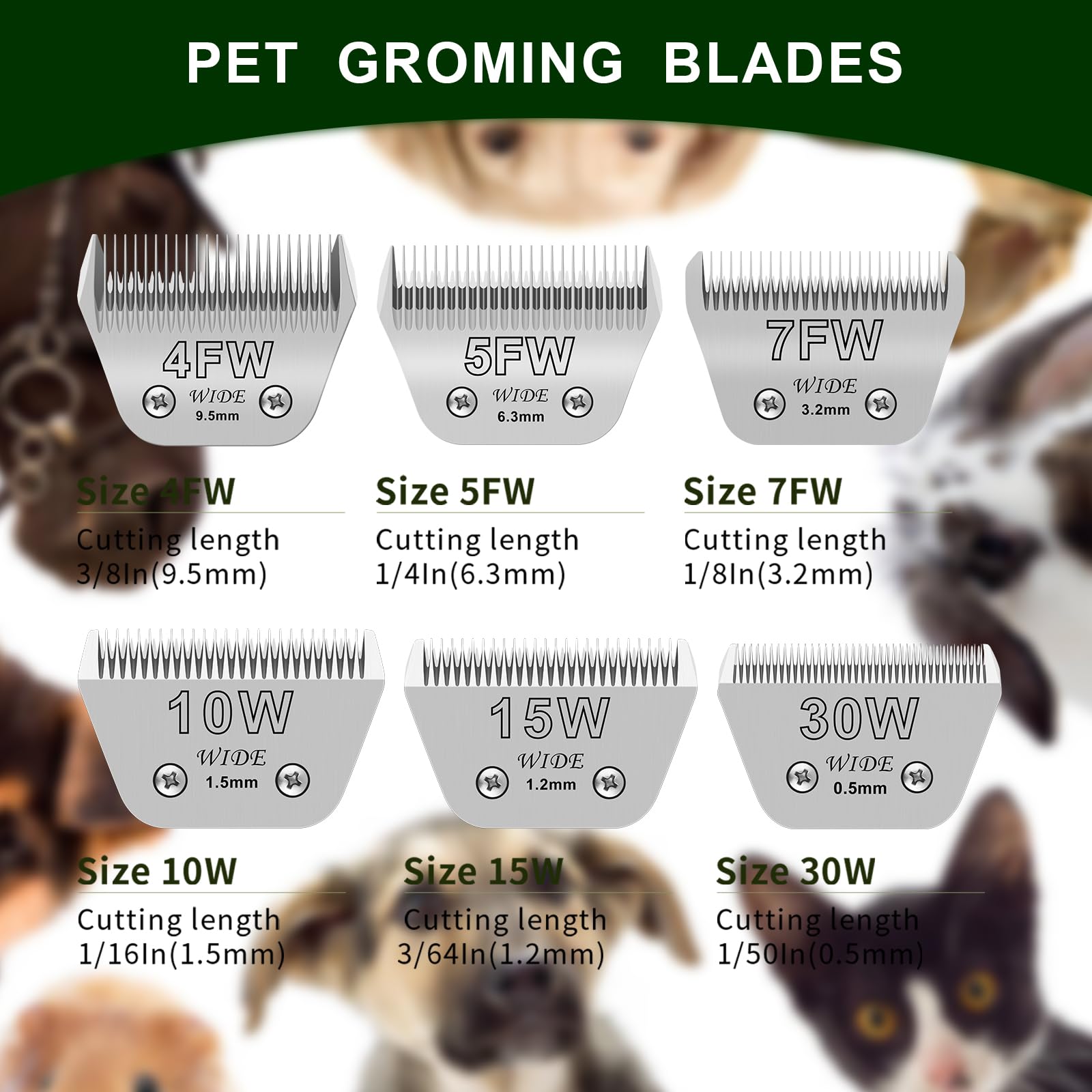 Filymosie 3 Pack 10W Wide Blades for Dog Grooming,Compatible with Andis,Oster A5,Wahl km10 Clippers,Cutting Length 1/16"